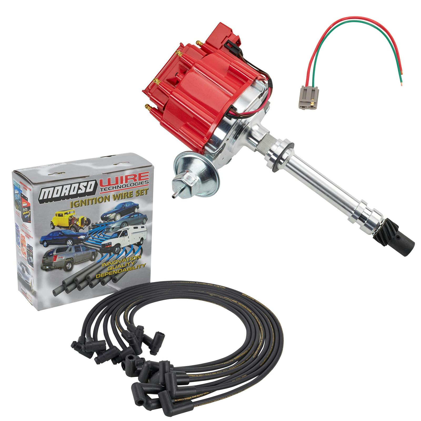 HEI Distributor, Plug Wires, Pigtail Kit for Chevy, SBC, BBC, 350