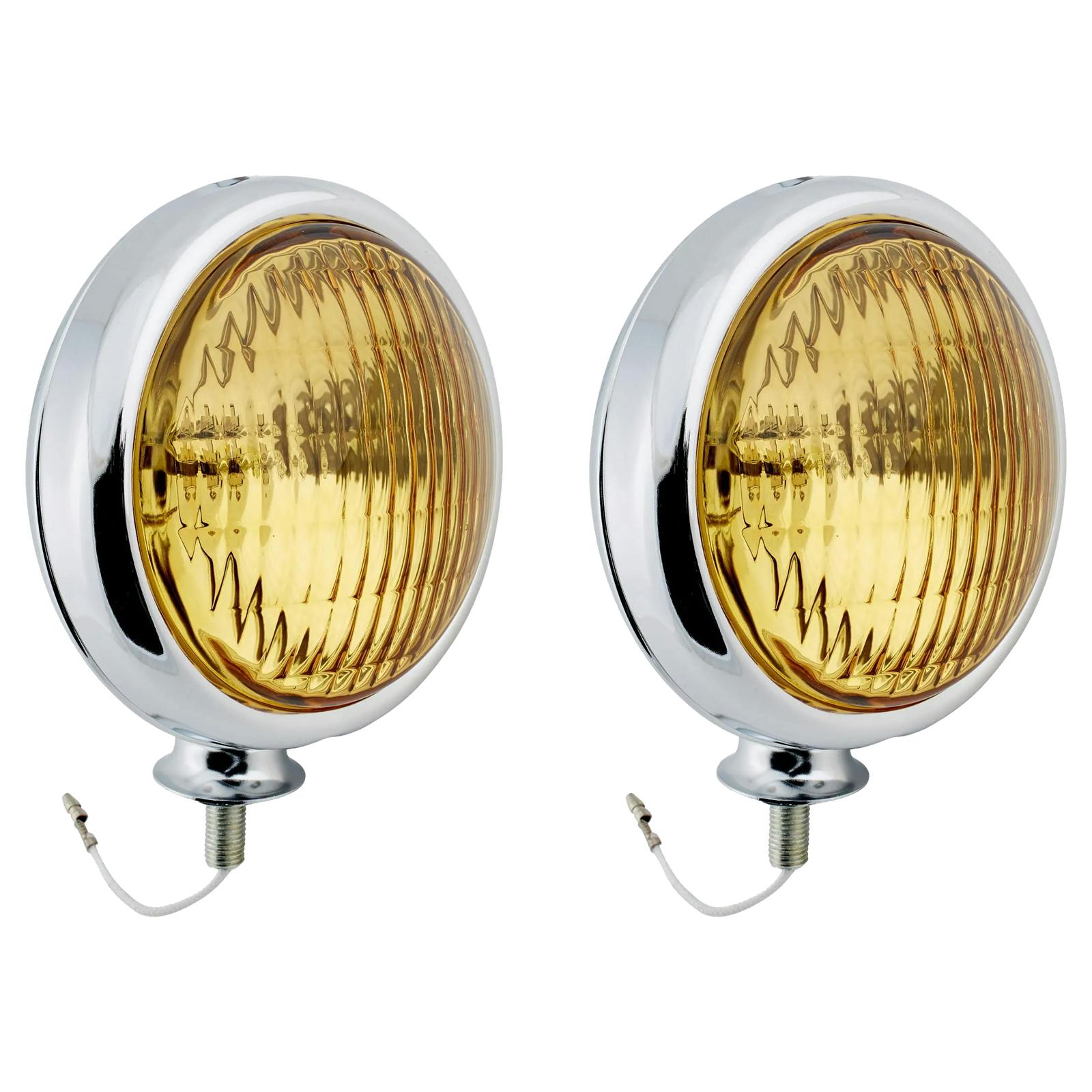 Chrome Vintage Fog Light, 12 Volt, Amber Lens - 2 PK