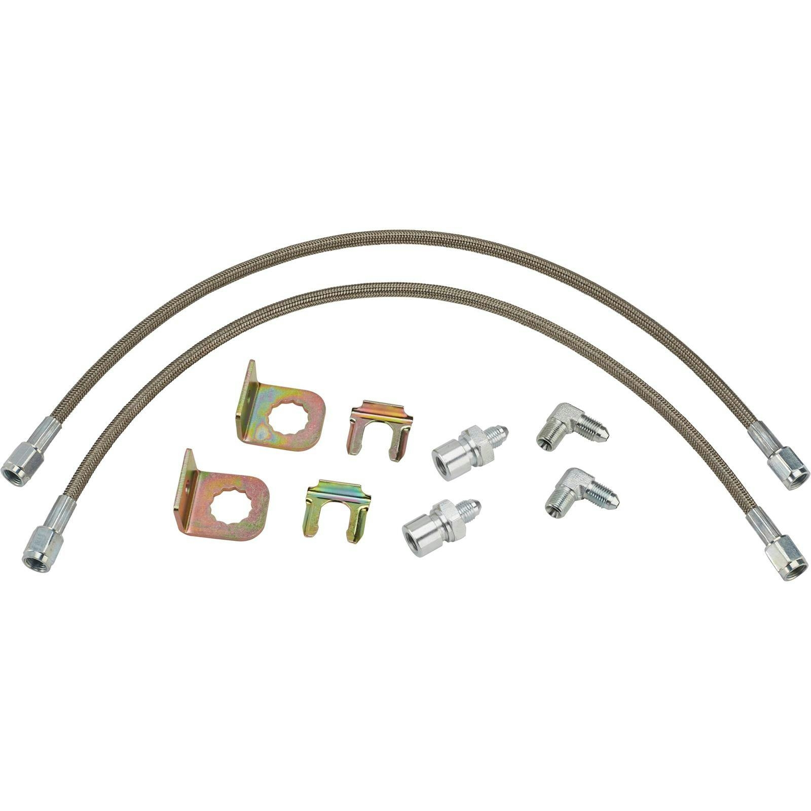 Stainless Steel 90 Degree End Brake Hose Kit, 55-57 Chevy w/ FDL