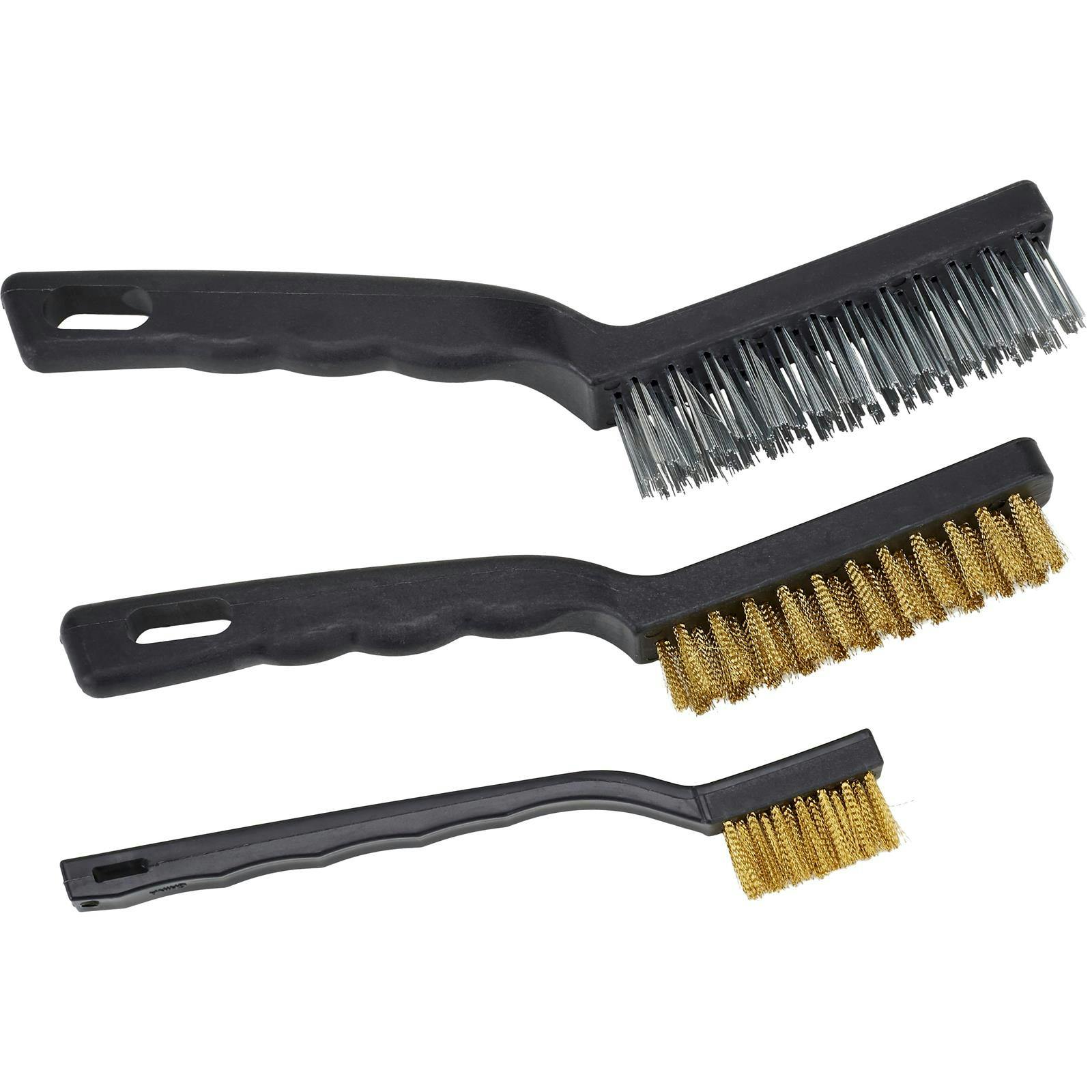 3 Piece Parts Cleaning Brush Kit, Brass/Steel Bristles