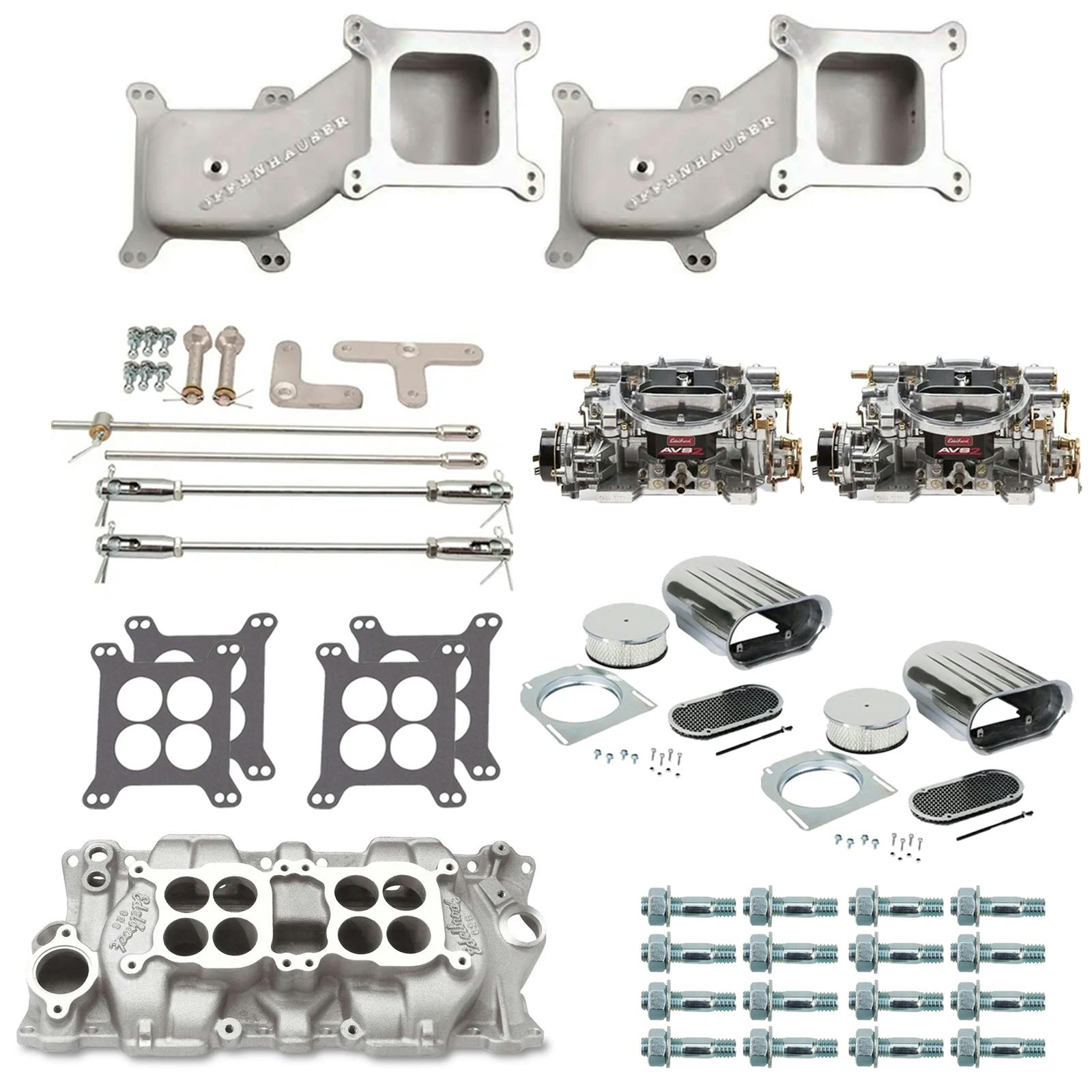 SBC Dual Quad Cross Ram Adapter Kit with Carburetors and Manifold