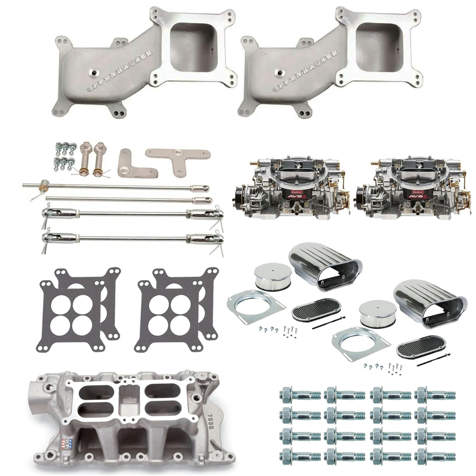 351W Dual Quad Cross Ram Adapter Kit w/ Carburetors and Manifold