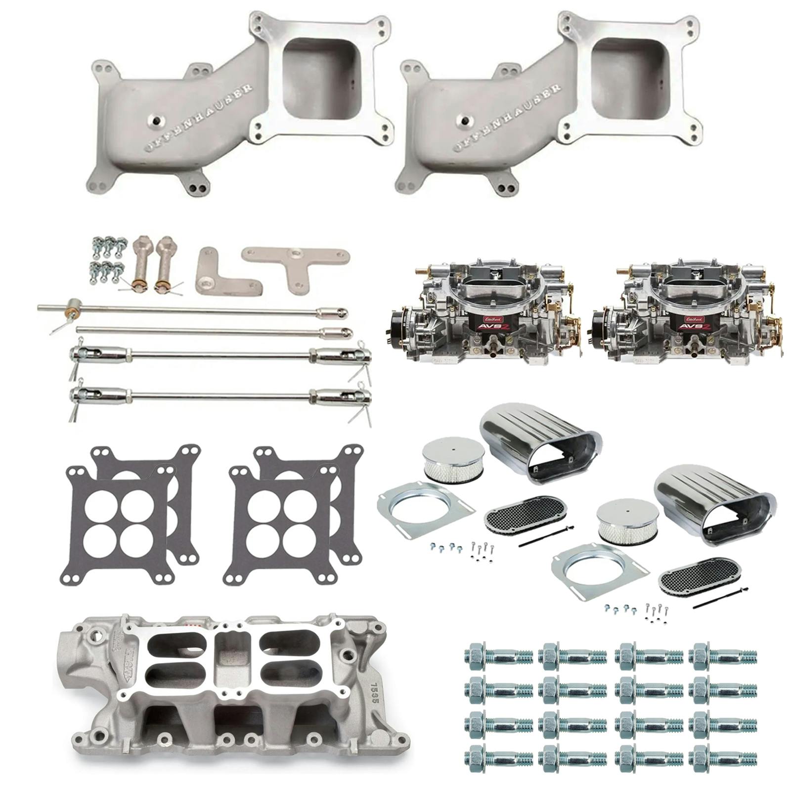 SBF Dual Quad Cross Ram Adapter Kit with Carburetors and Manifold