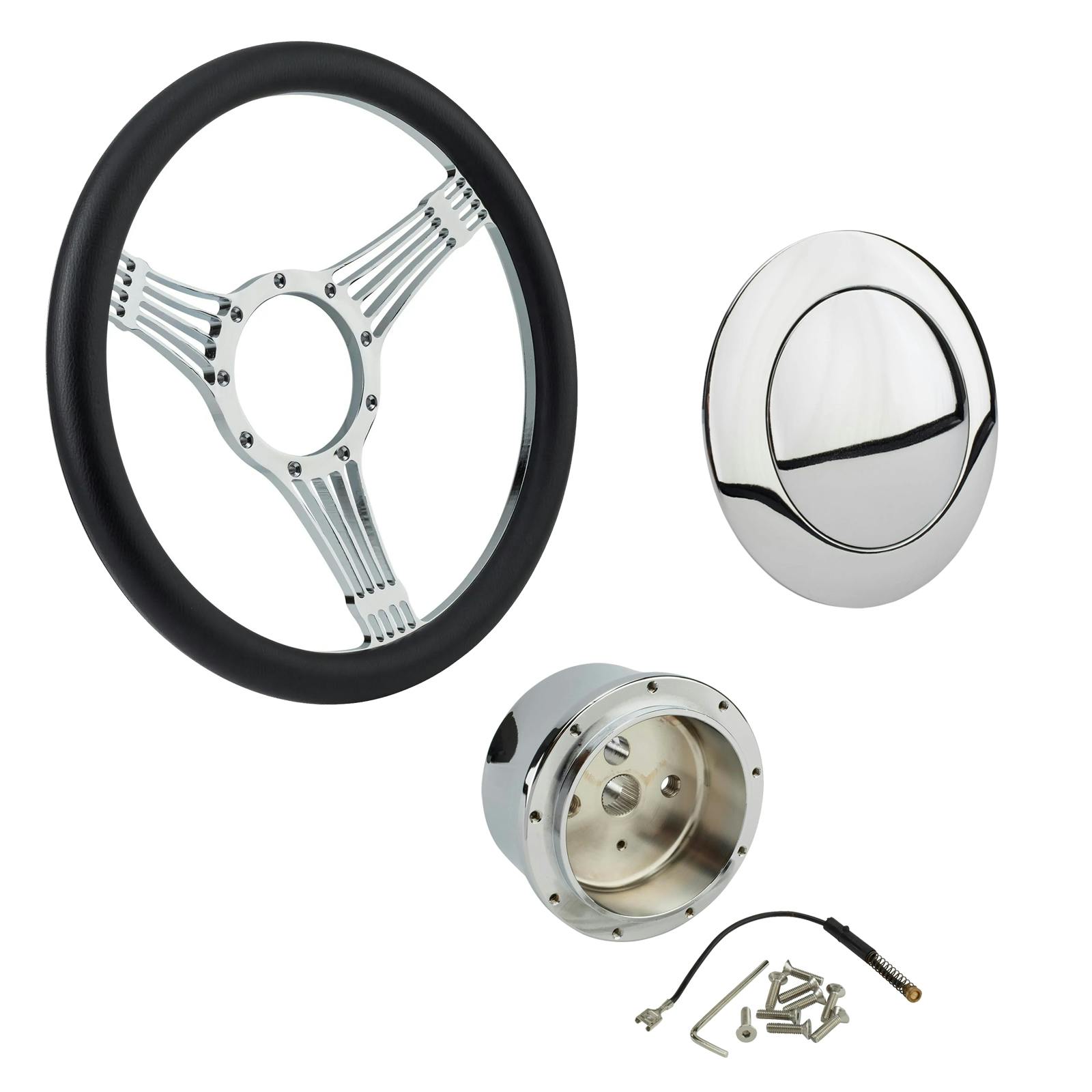 Chrome Banjo Steering Wheel with Wheel Adapter and Horn Button