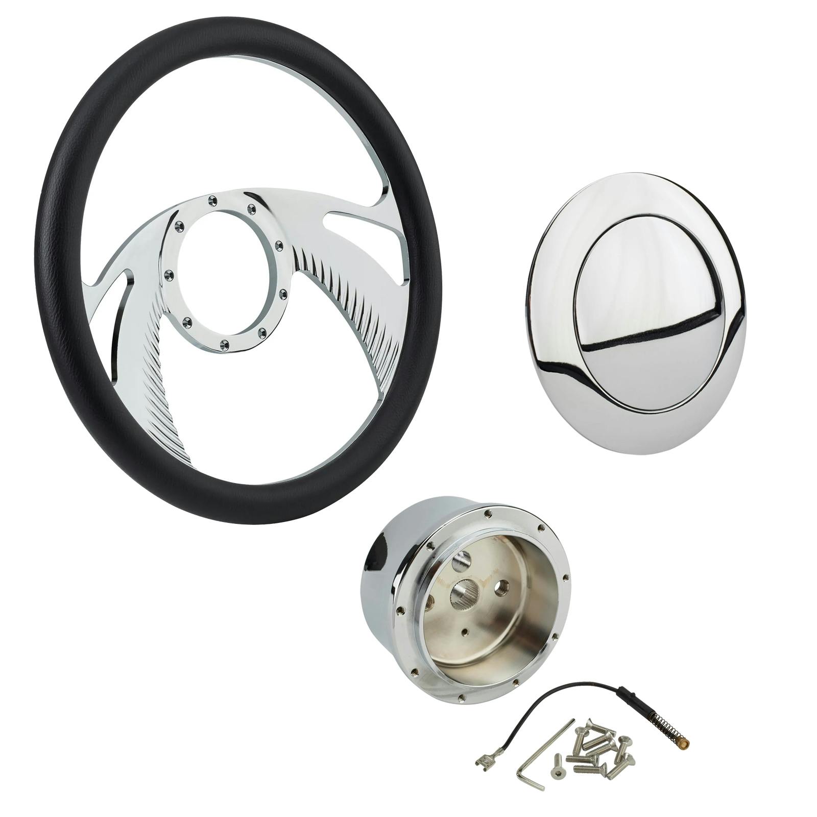 Chrome Boomerang Steering Wheel w/ Wheel Adapter and Horn Button