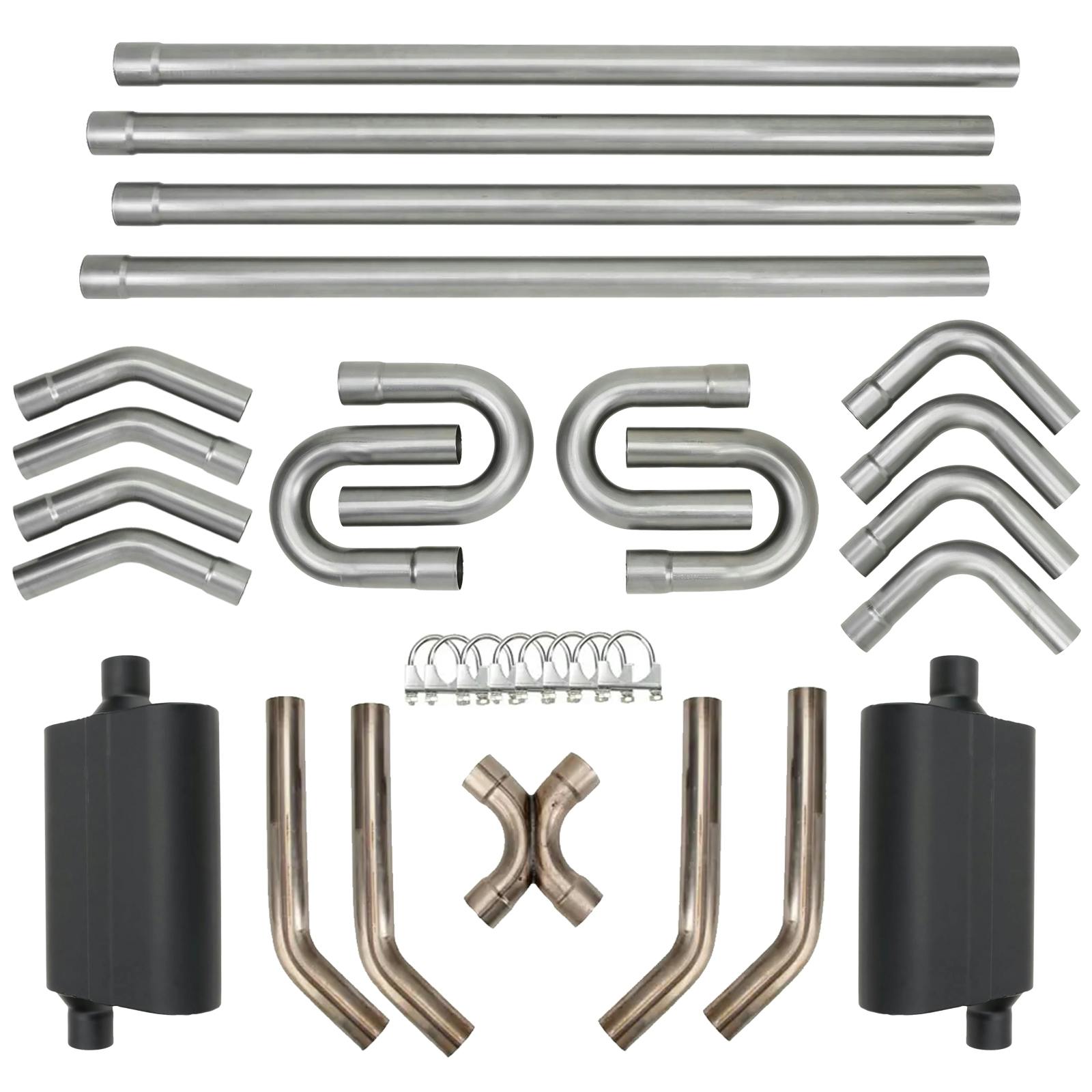 2.5 Inch X-Pipe Dual Exhaust System Kit with Mufflers, Mild Steel