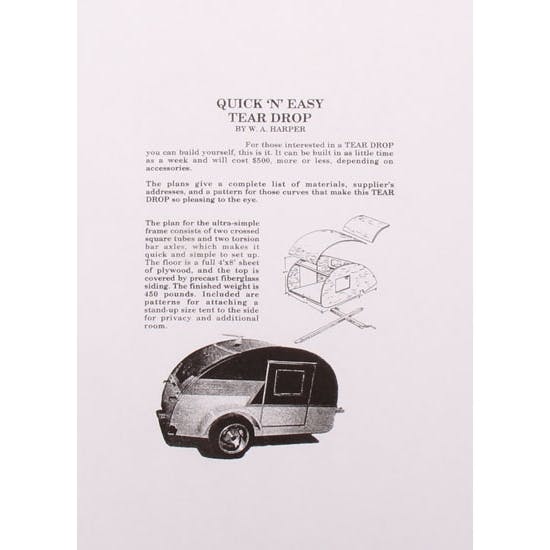 Quick N Easy Tear Drop Trailer Plans Guide