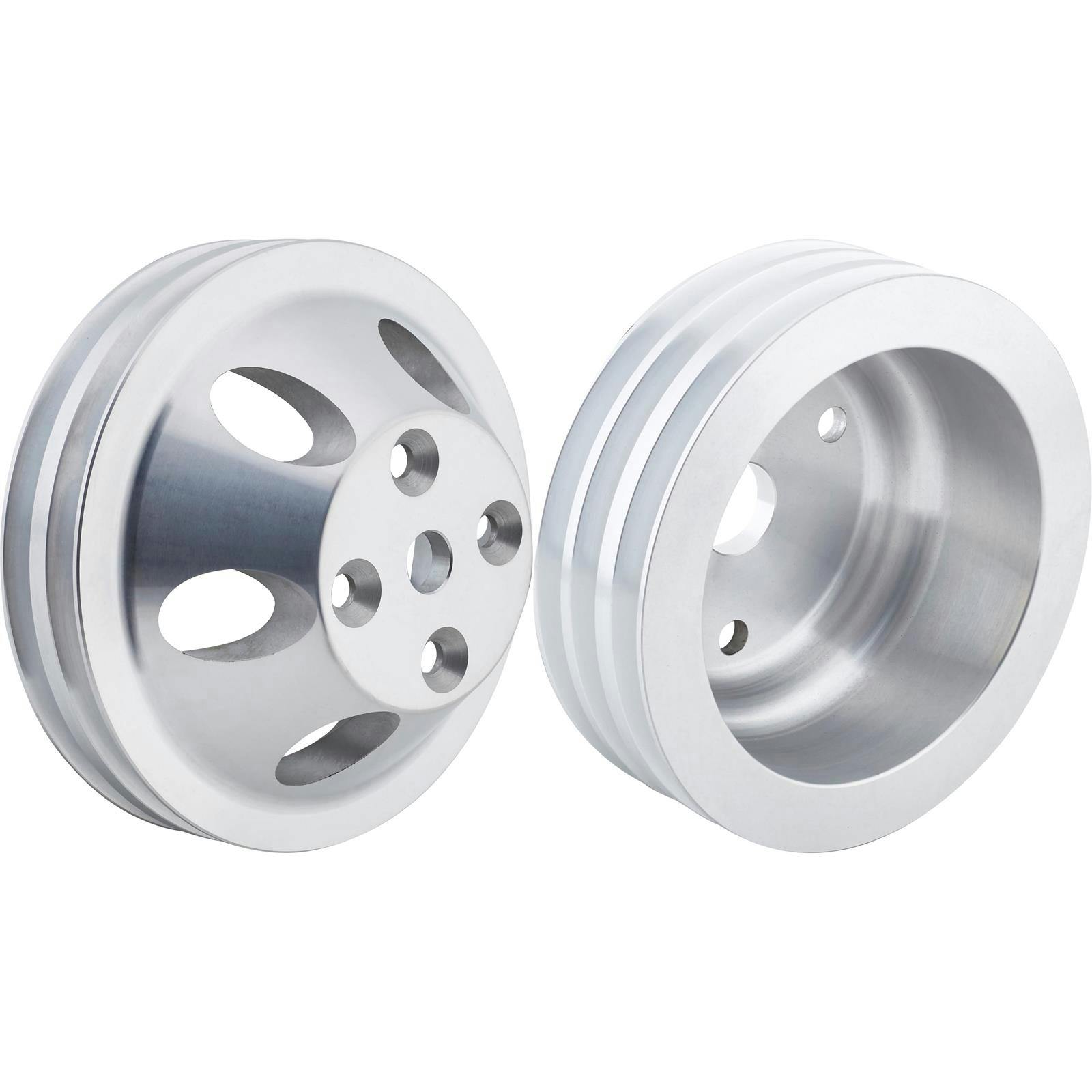 SBC Aluminum Pulley Set, 2-Groove Upper/3-Groove Lower, Long Pump