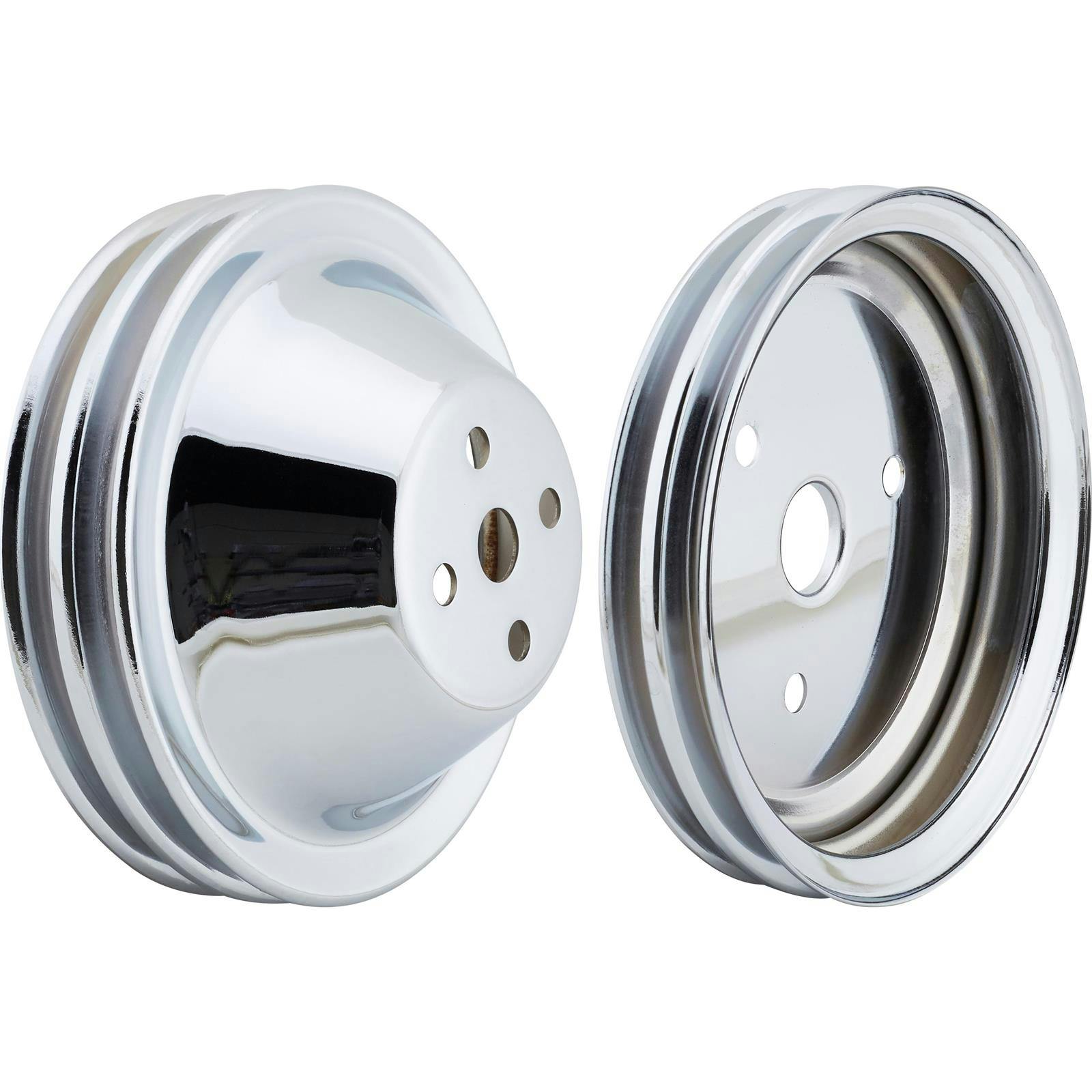 Small Block Chevy Chrome Double Groove Pulley Set, Short Pump