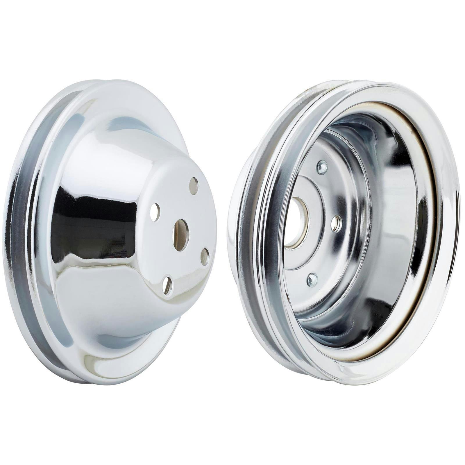 SBC Chrome Pulley Set, 1-Groove Upper/2-Groove Lower, Long Pump