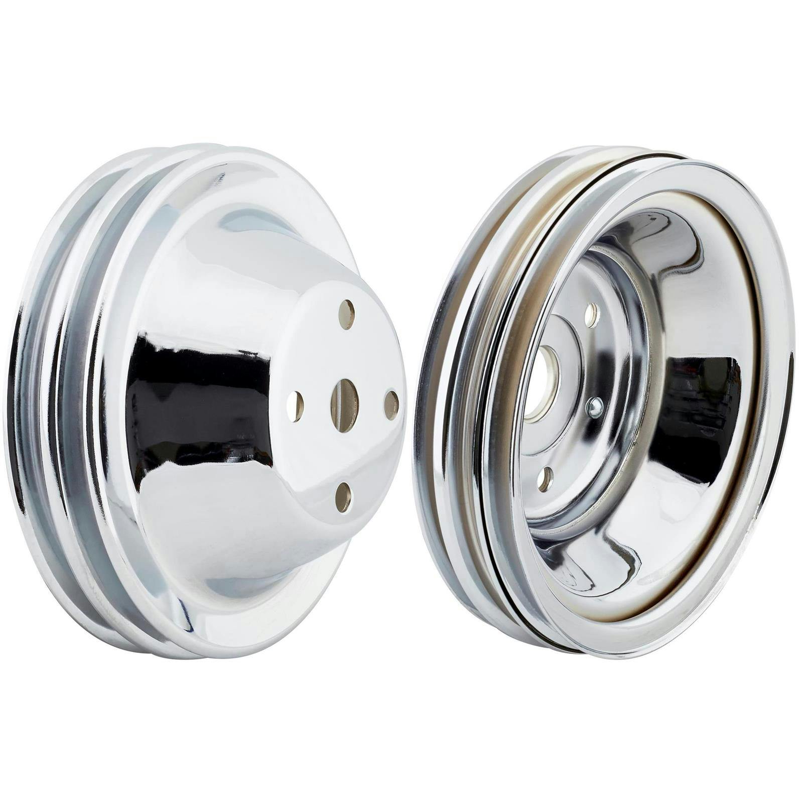 SBC Chrome Pulley Set, 2-Groove Upper/3-Groove Lower, Long Pump