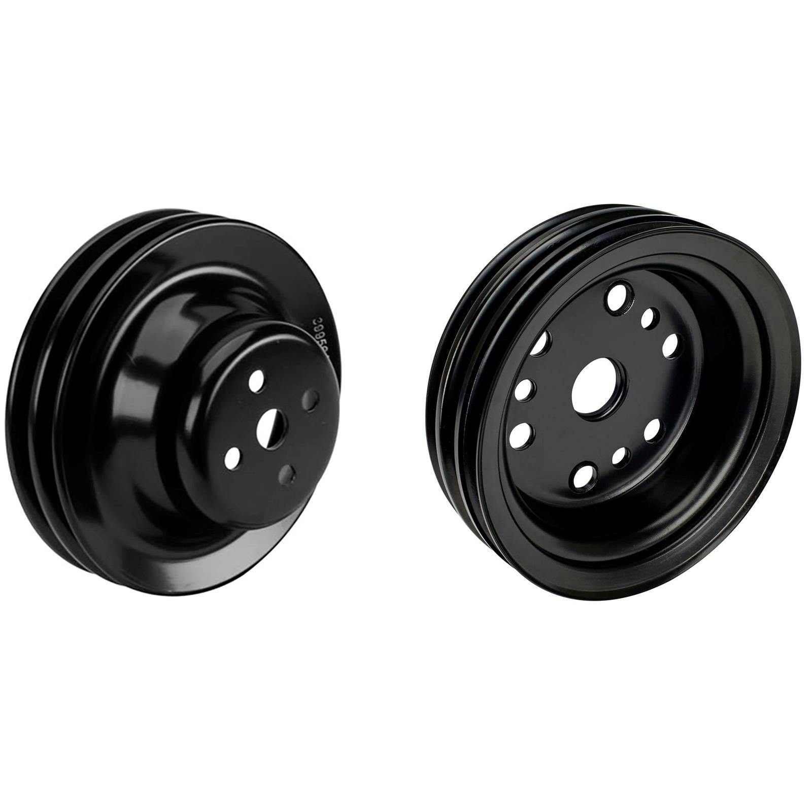 SBC Black Pulley Set, 2-Groove Upper/3-Groove Lower, Short Pump