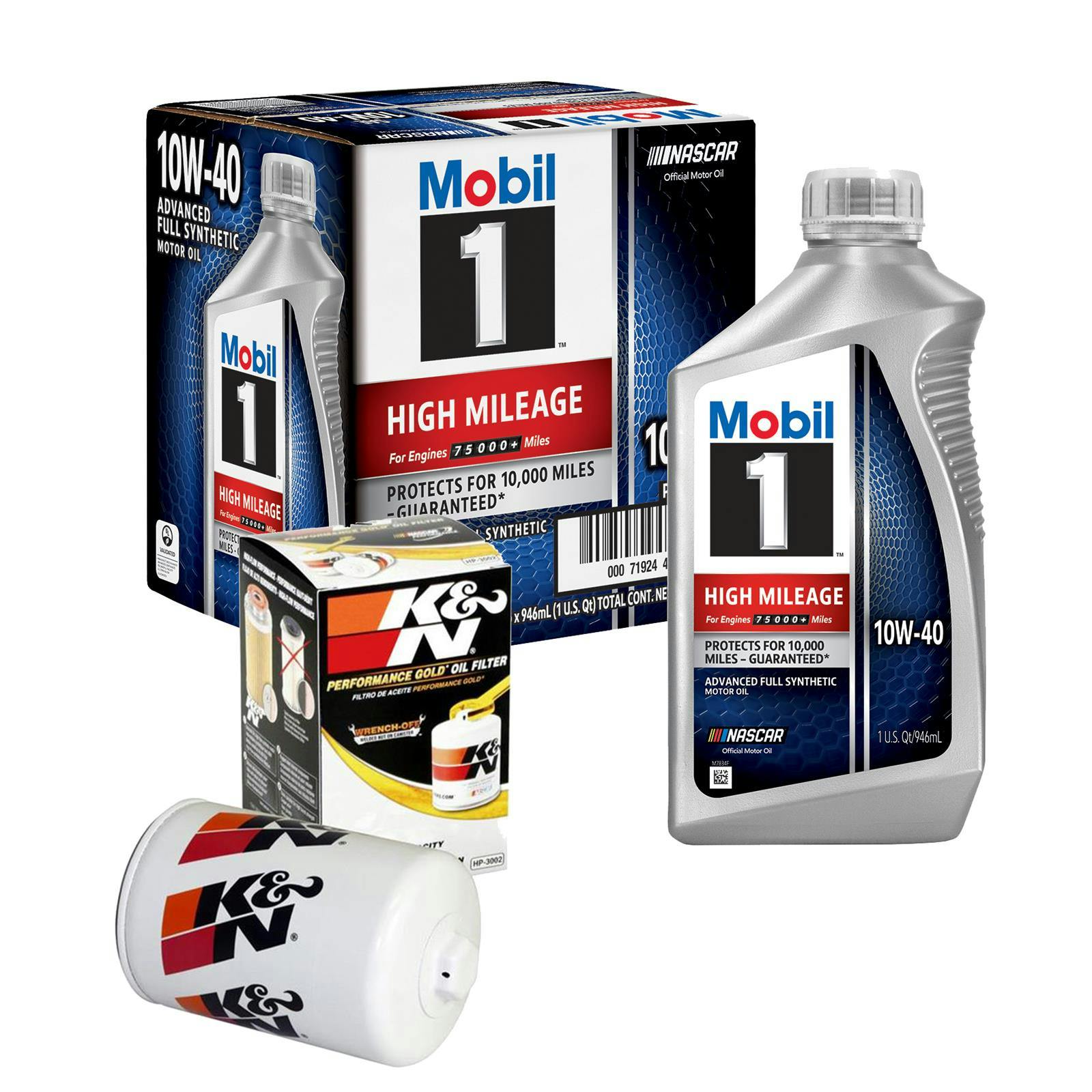 Mobil 1 103536 High Mileage 10W40/K&N HP-3002 Oil Change Kit