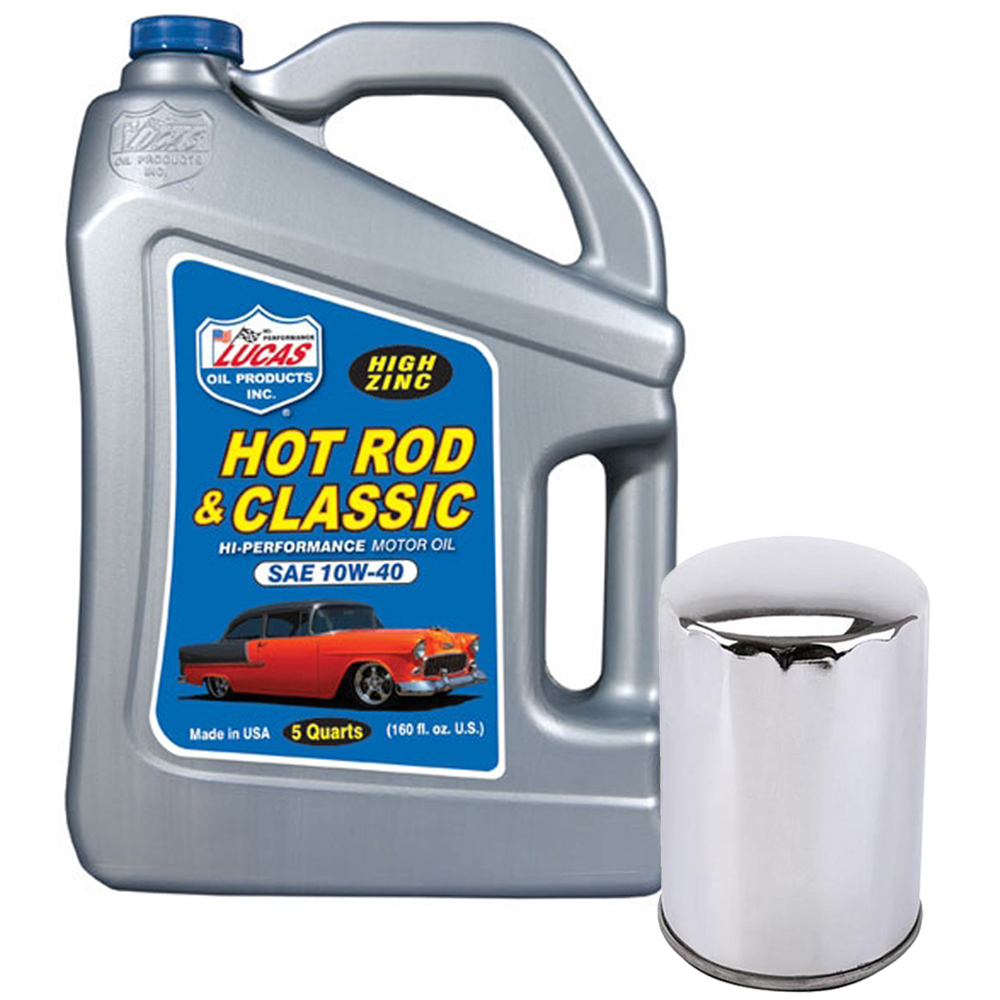 Lucas 10683 SAE 10W40/Chrome Chevy Filter Hot Rod Oil Change Kit