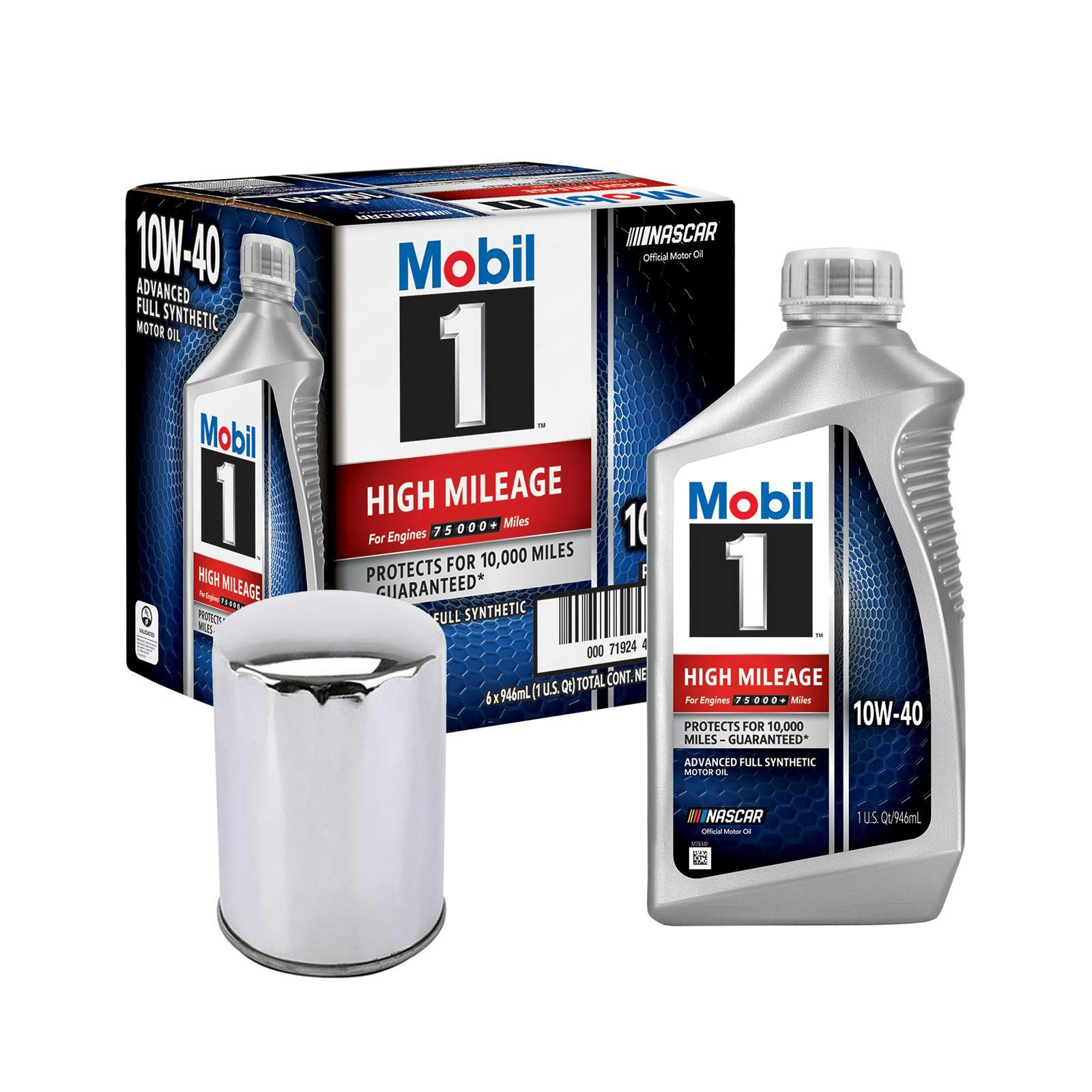Mobil 1 103536 High Mileage 10W40/Chrome Filter Oil Change Kit