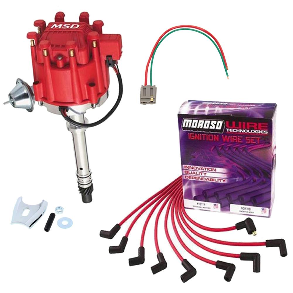 MSD 8365 Pro-Billet Chevy HEI Distributor Kit, Moroso Plug Wires