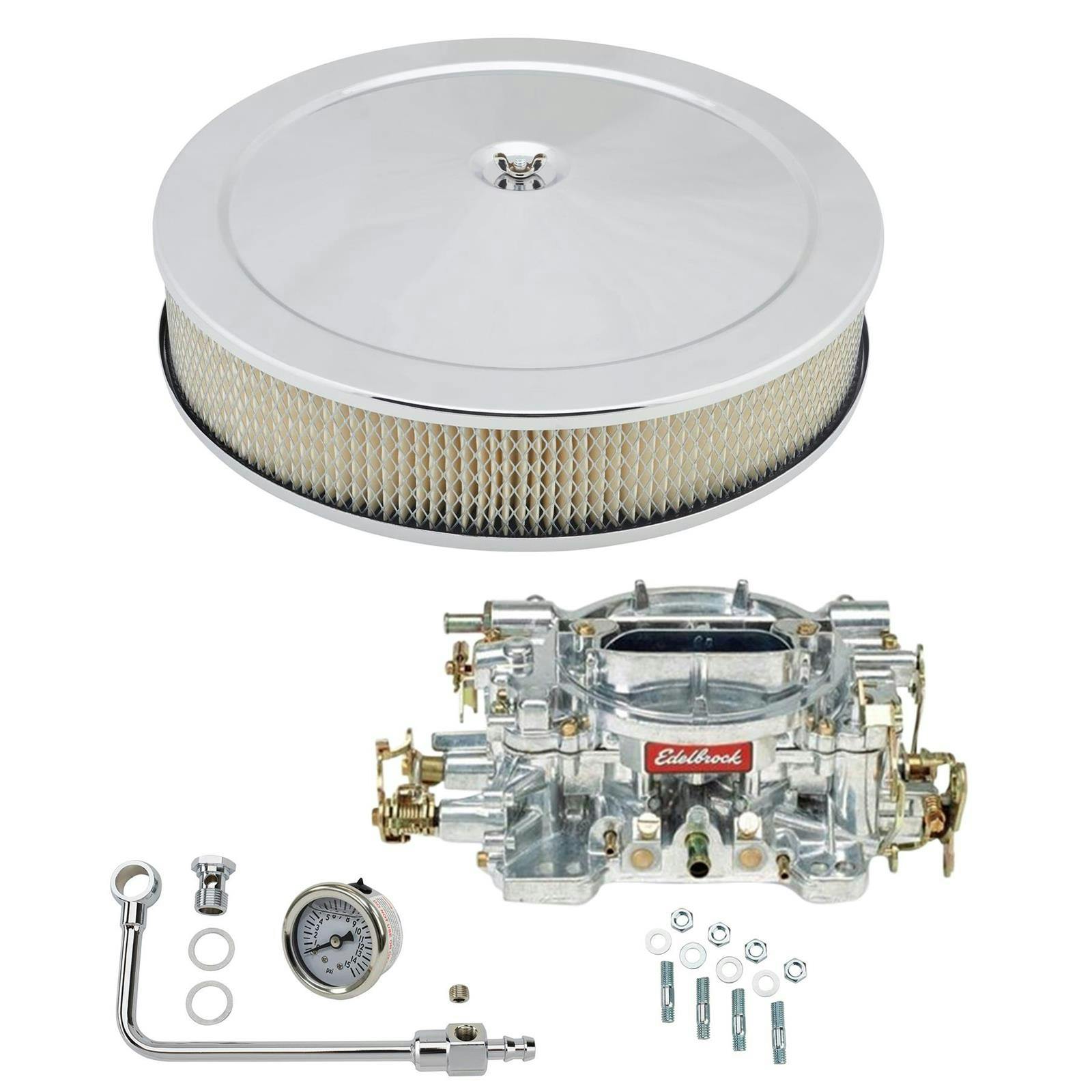 Edelbrock 1404 Performer 500 CFM Manual Carb/Air/Fuel Kit, Chrome