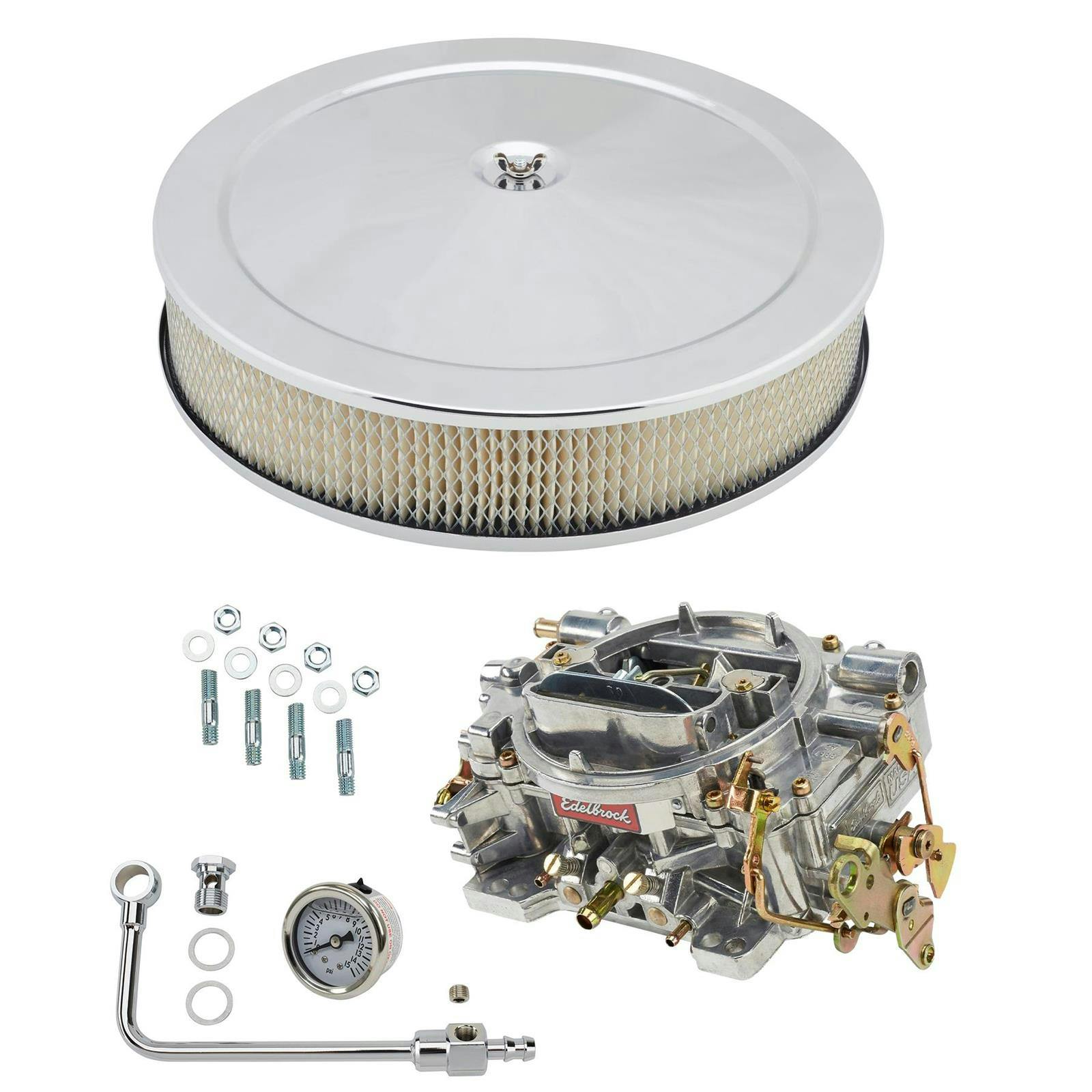 Edelbrock 1405 Performer 600 CFM Manual Carb/Air/Fuel Kit, Chrome