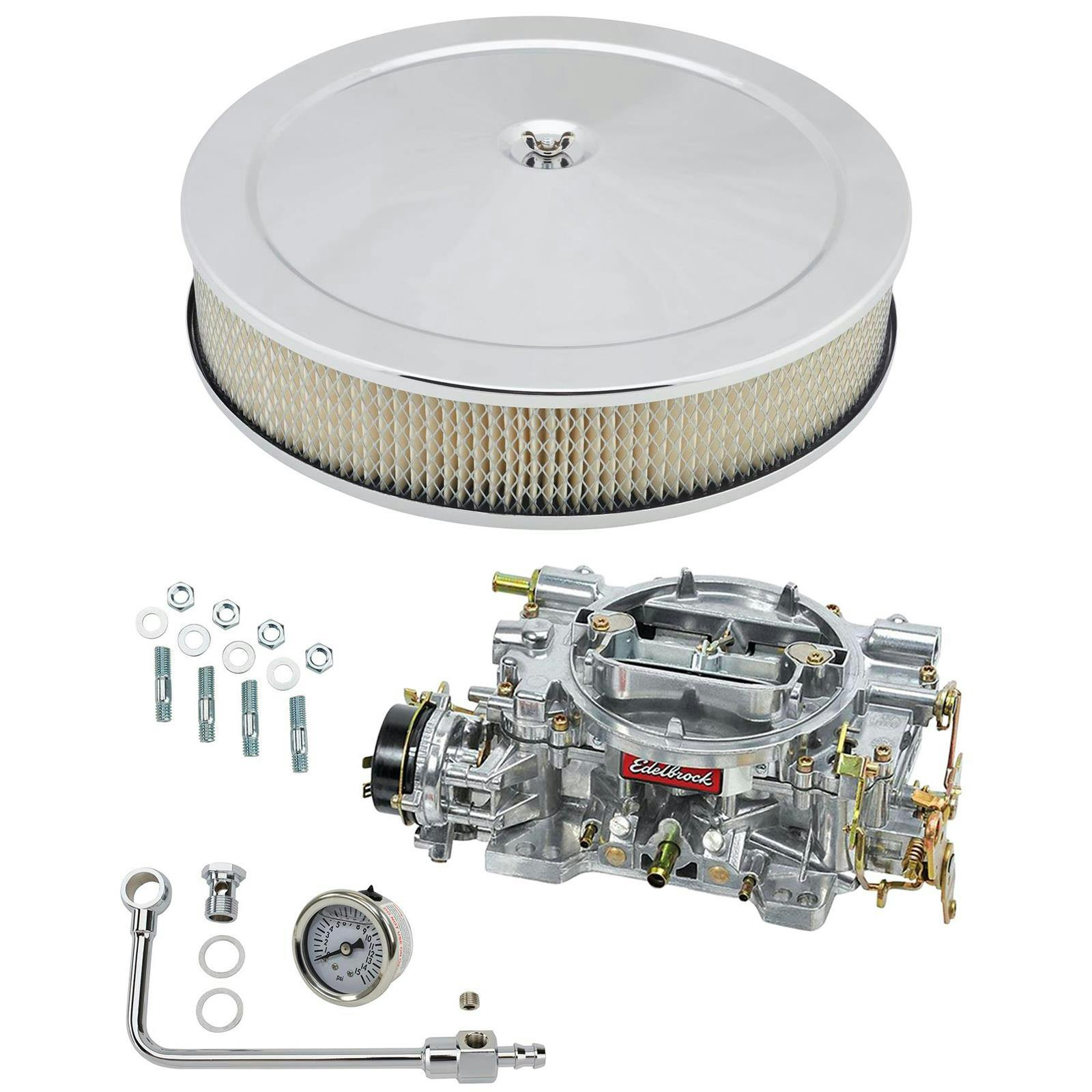 Edelbrock 1406 Performer 600 CFM Elect. Carb/Air/Fuel Kit, Chrome