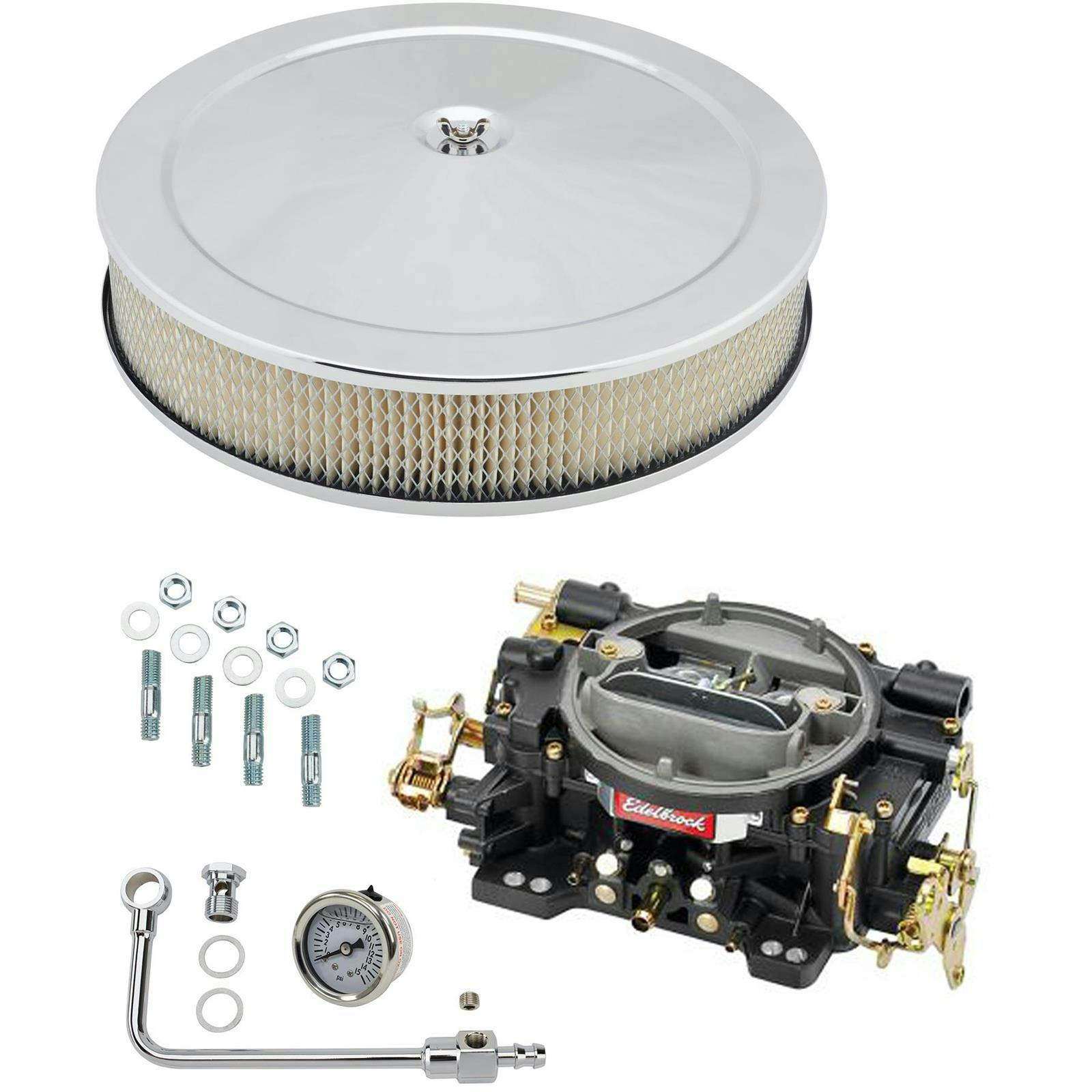 Edelbrock 14073 Performer 750 CFM Man. Carb/Air/Fuel Kit, BLK/CHR