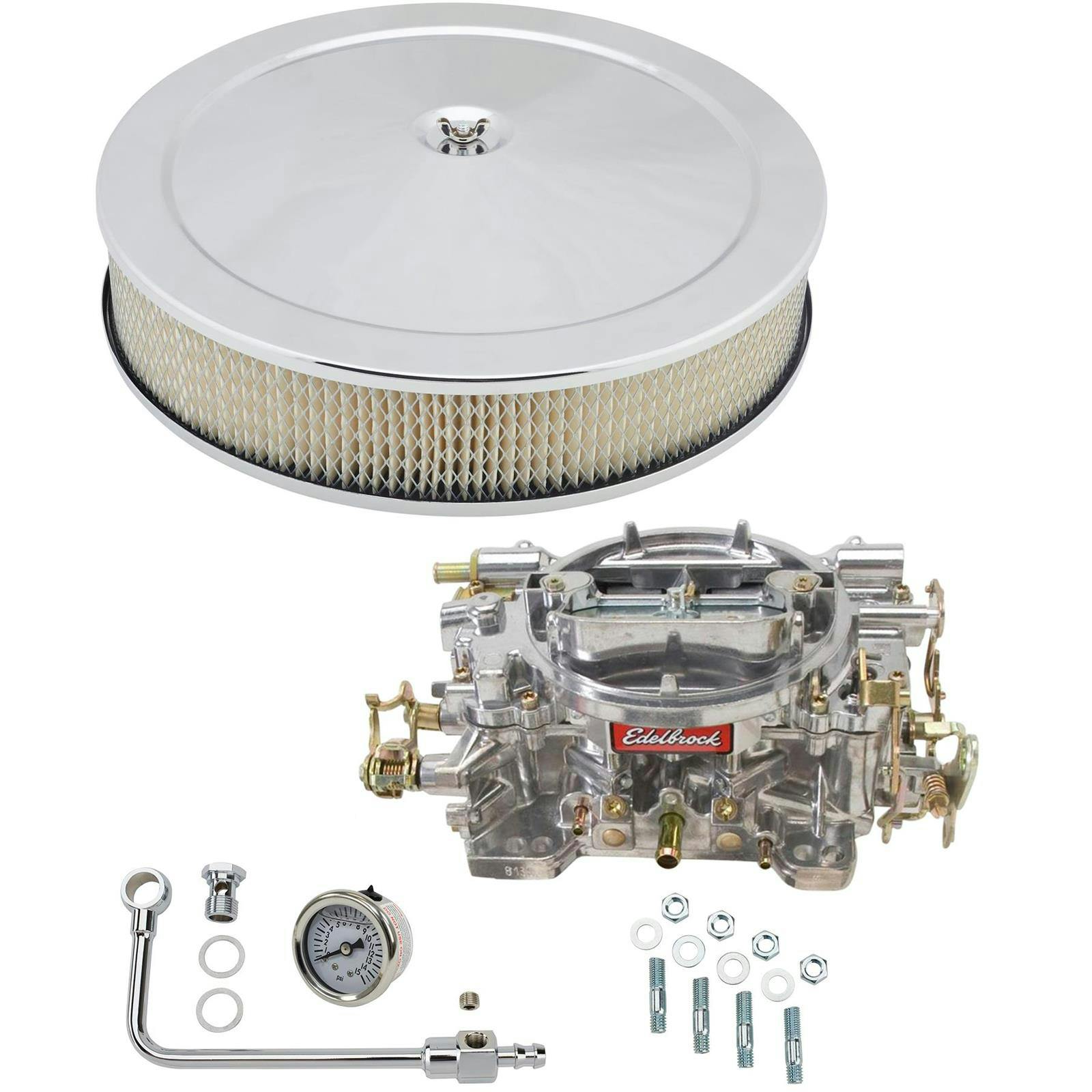 Edelbrock 1412 Performer 800 CFM Manual Carb/Air/Fuel Kit, Chrome
