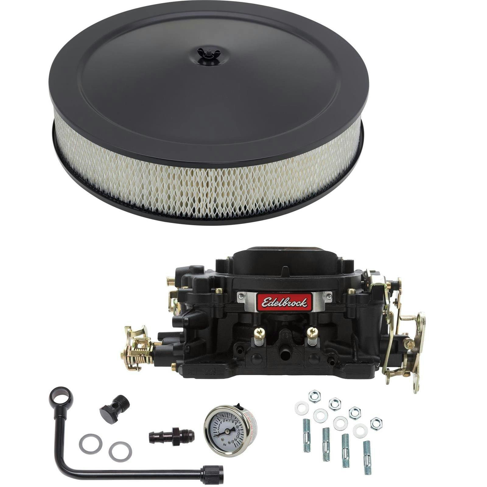 Edelbrock 14053 Performer 600 CFM Manual Carb/Air/Fuel Kit, Black