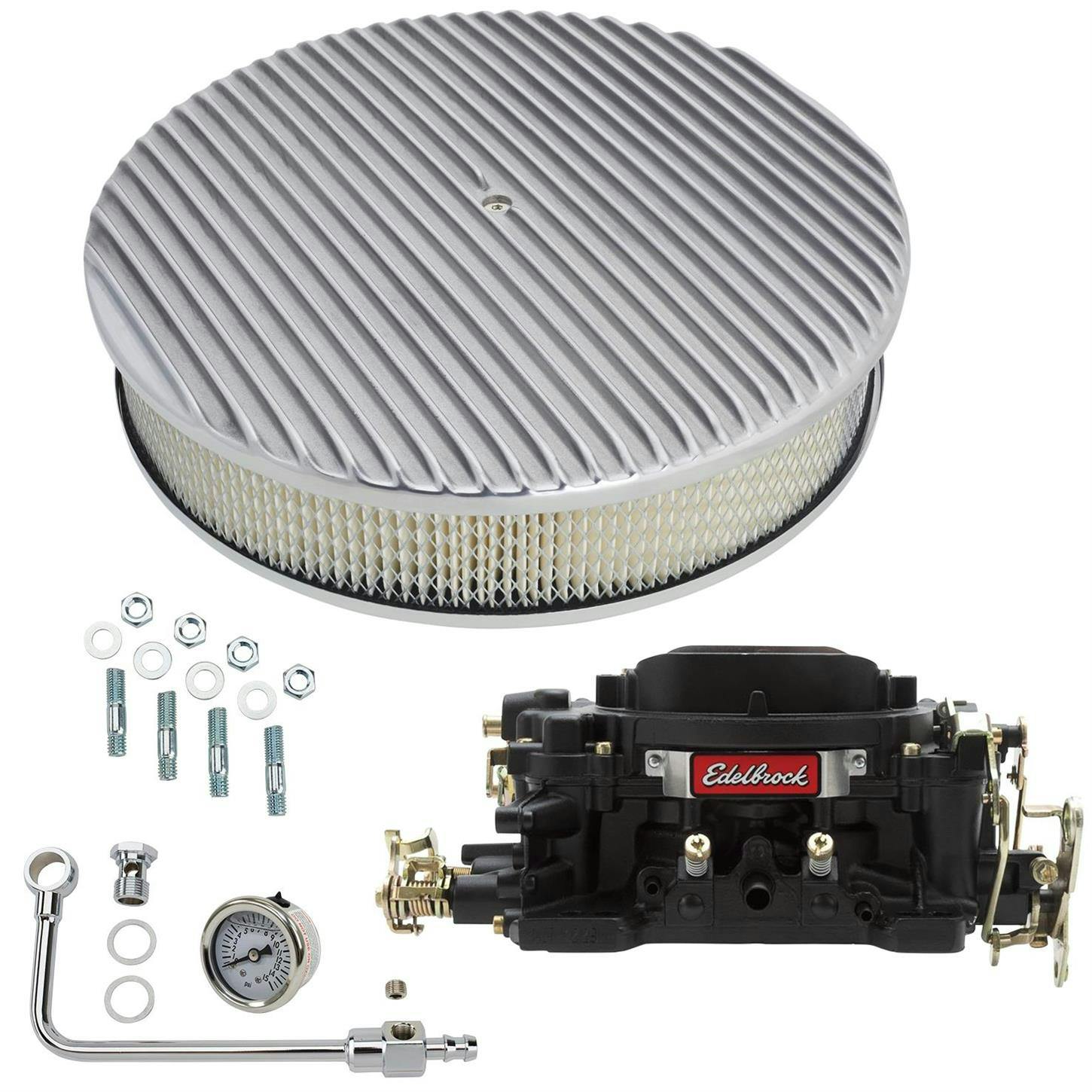 Edelbrock 14053 Performer 600 CFM Man. Carb/Air/Fuel Kit, POL FIN