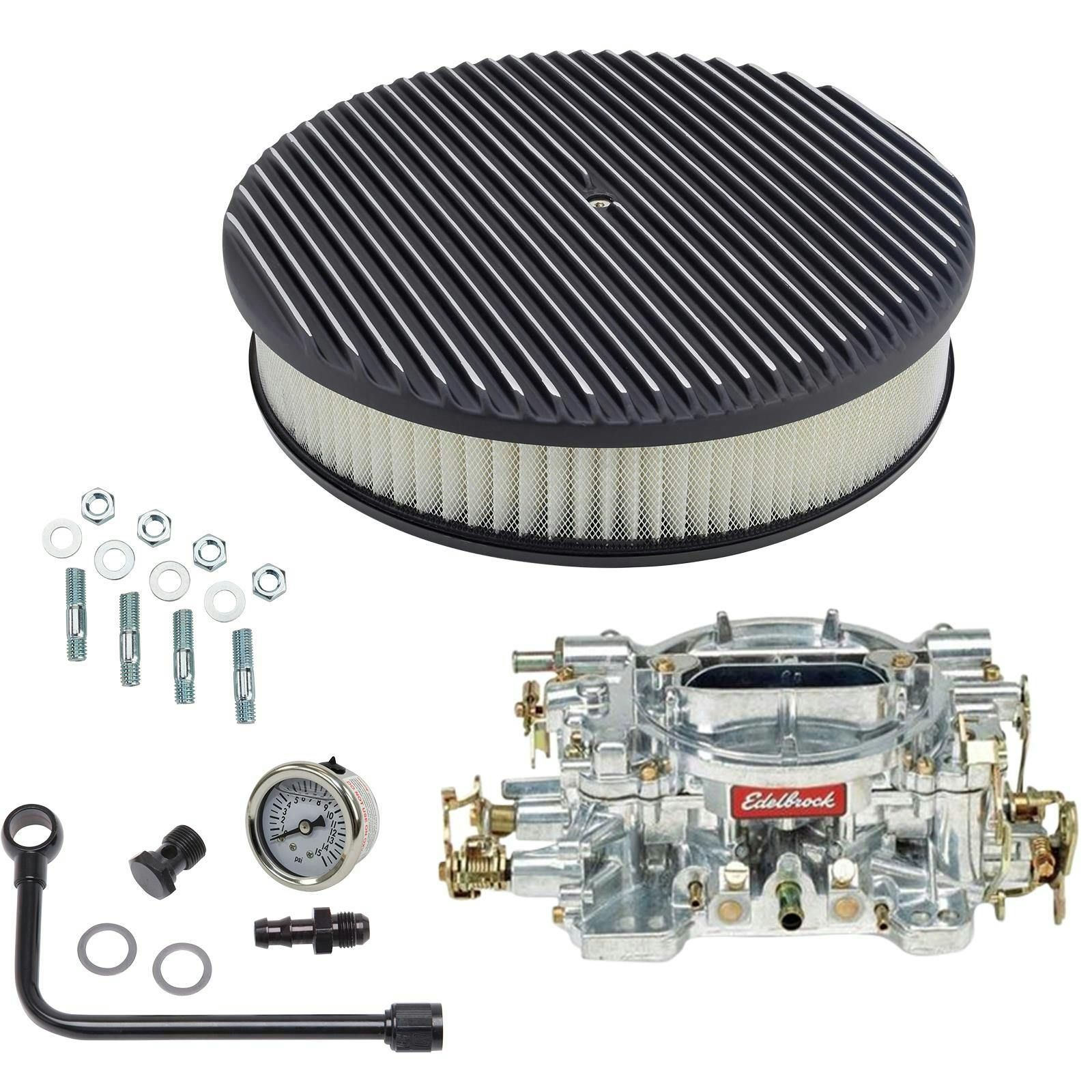 Edelbrock 1404 Performer 500 CFM Manual Carb/Air/Fuel Kit,BLK FIN