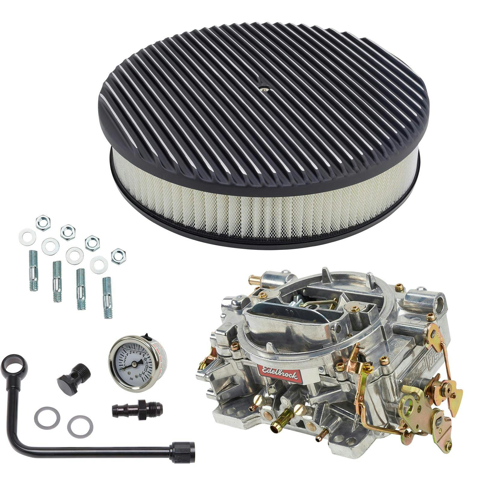 Edelbrock 1405 Performer 600 CFM Manual Carb/Air/Fuel Kit,BLK FIN