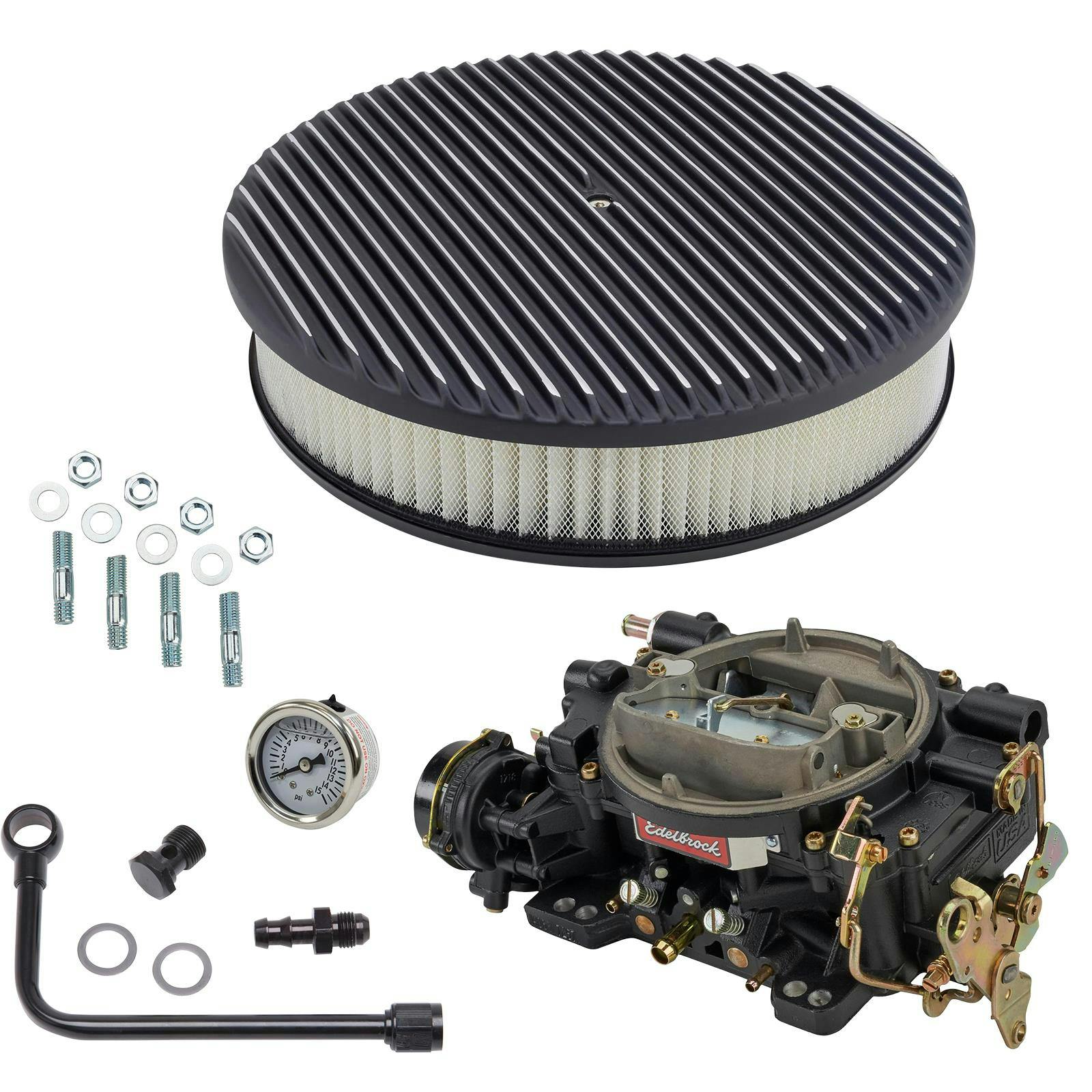 Edelbrock 14063 Performer 600 CFM Elec. Carb/Air/Fuel Kit,BLK FIN
