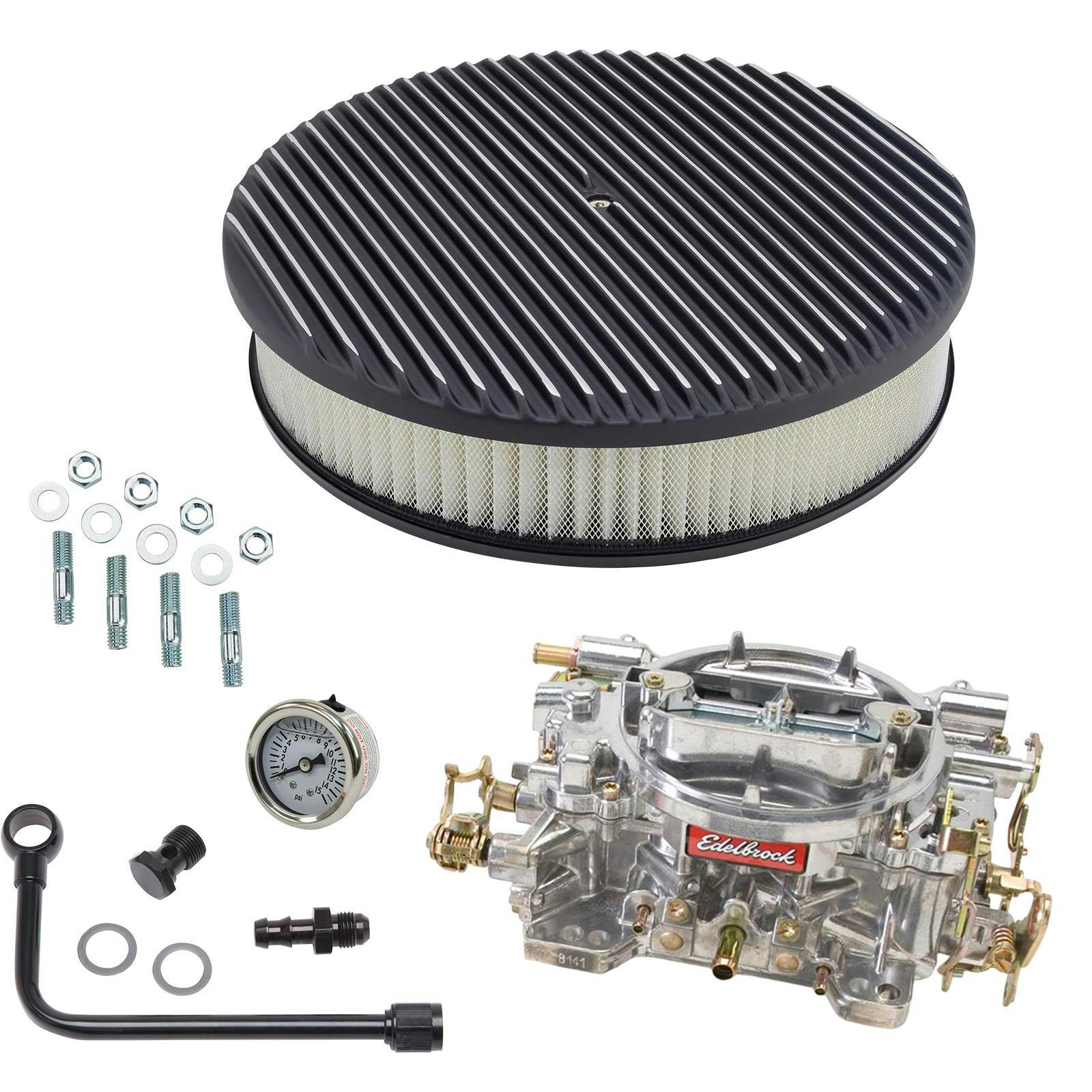 Edelbrock 1407 Performer 750 CFM Manual Carb/Air/Fuel Kit,BLK FIN