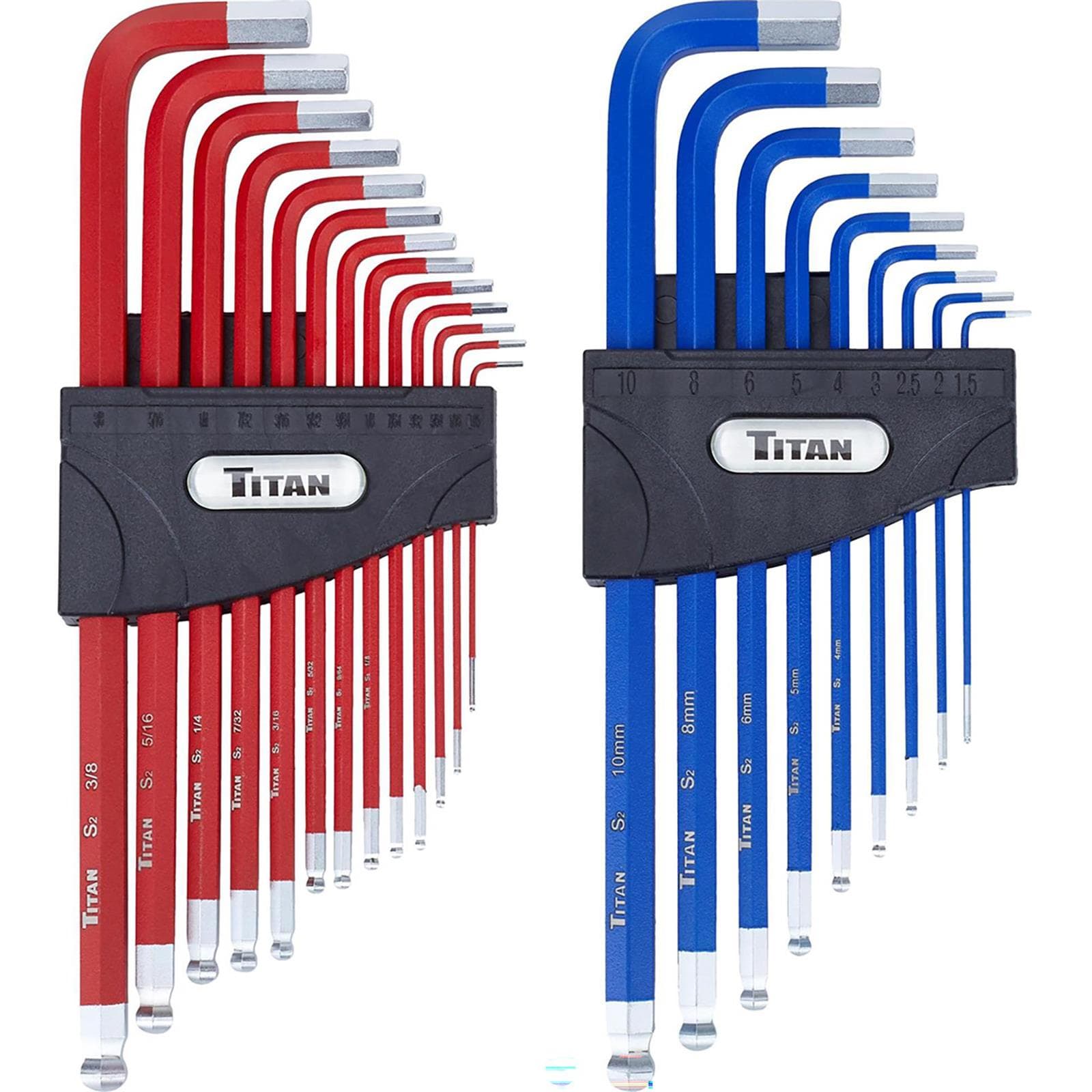 Titan Tools Long Detent Ball-End Allen Hex Key Set, SAE/Metric