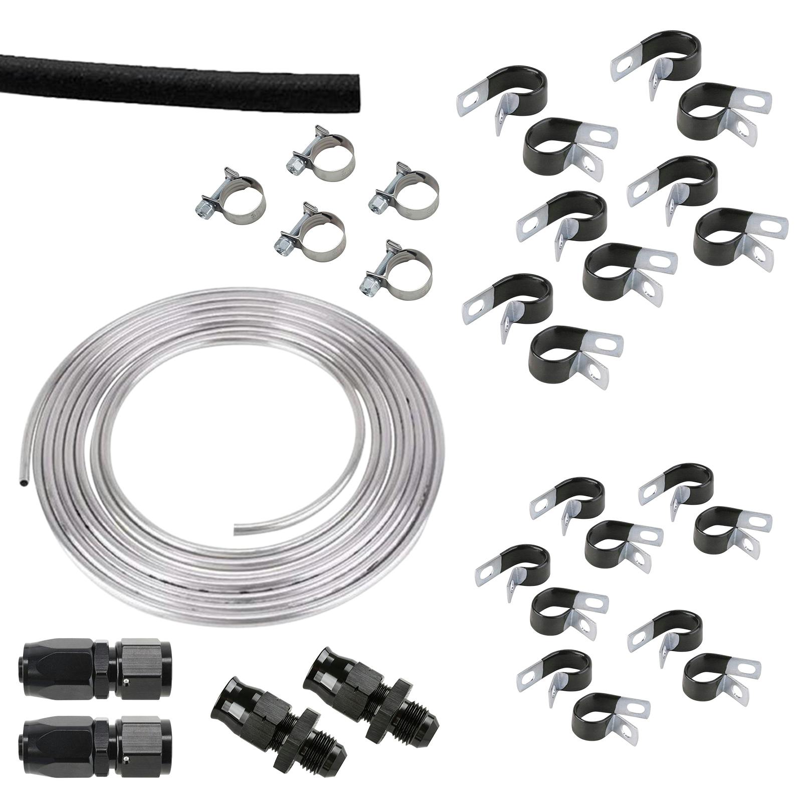Aluminum Fuel Line Installation Kit, -6AN Anodized Black Fittings