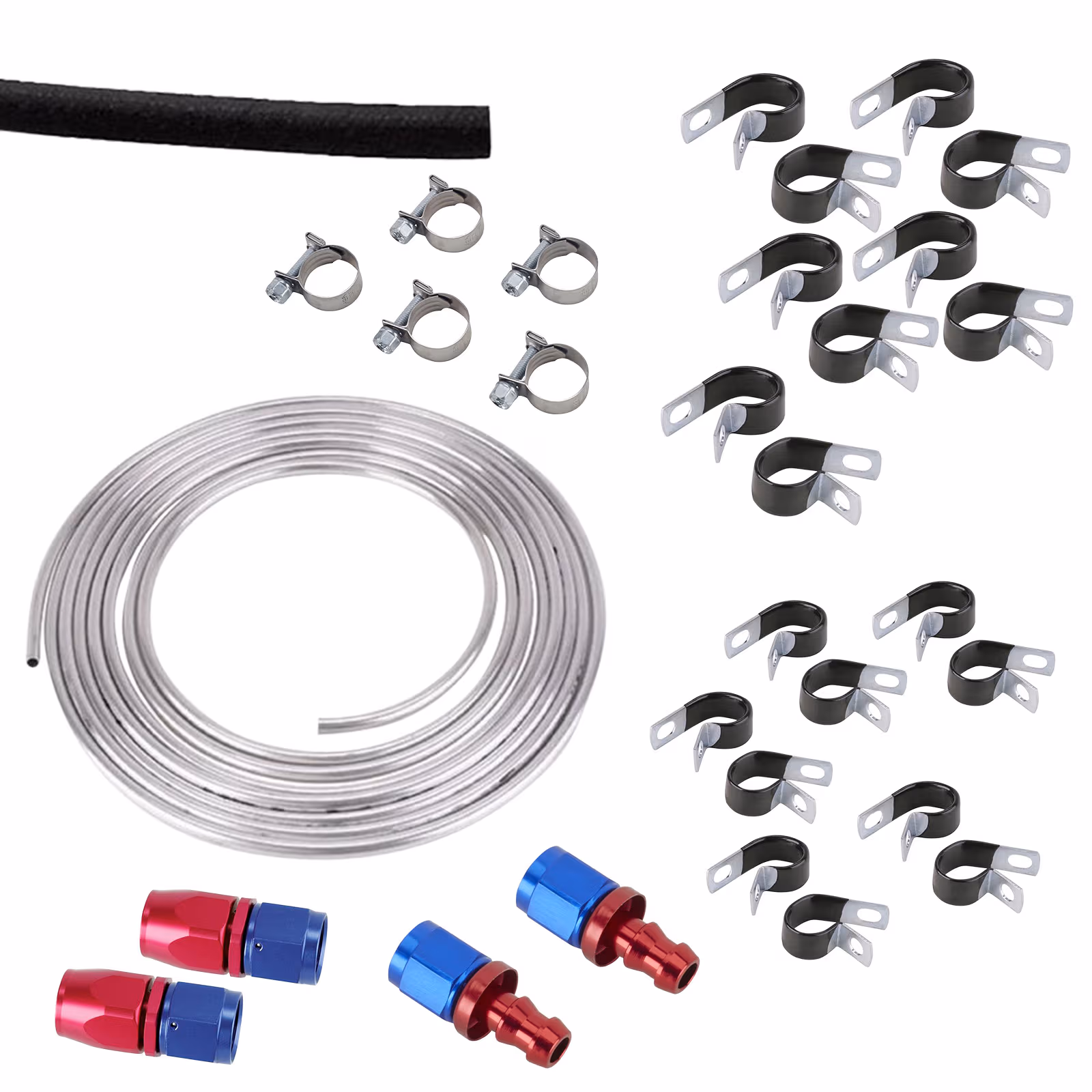 Aluminum Fuel Line Installation Kit, -6AN Red/Blue Fittings