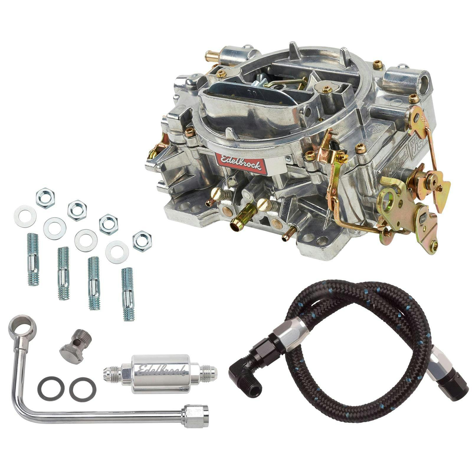 Edelbrock 1405 Performer 600CFM 4-BBL Carb w/8131 Black Fuel Line