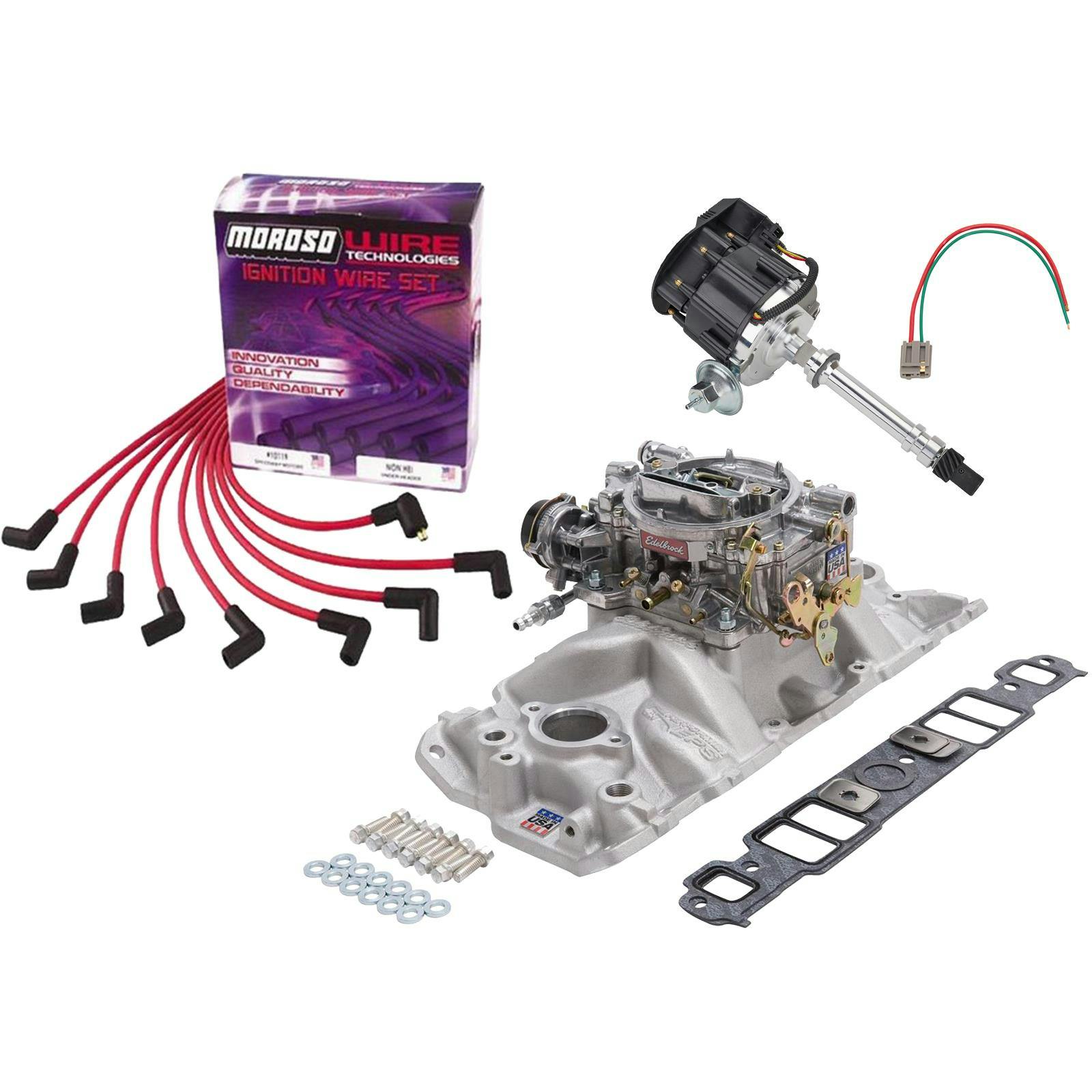Edelbrock 2021 Top End Air/Fuel/Ignition Kit for SBC, Black Dist.