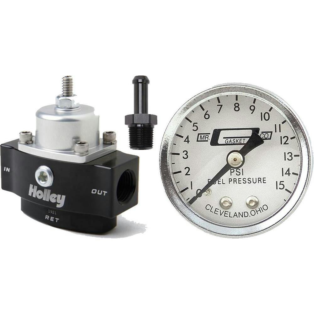 Holley 12-841 HP Billet Fuel Press Regulator, Gauge/Black Fitting