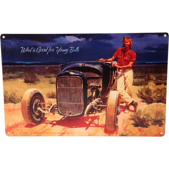 Tom Fritz Good For Young Bulls Tin Sign, 18 x 12 Inch