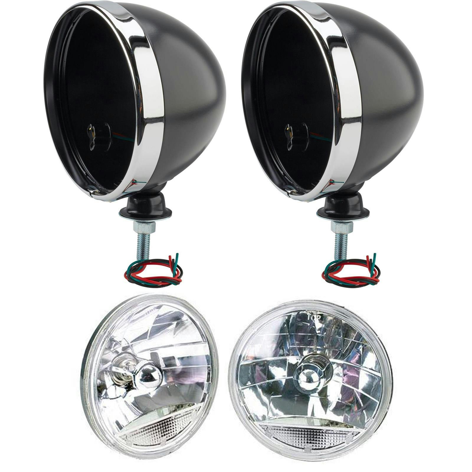 Speedway 7 Inch Fluted Headlight w/Clear Turn Signal, Black
