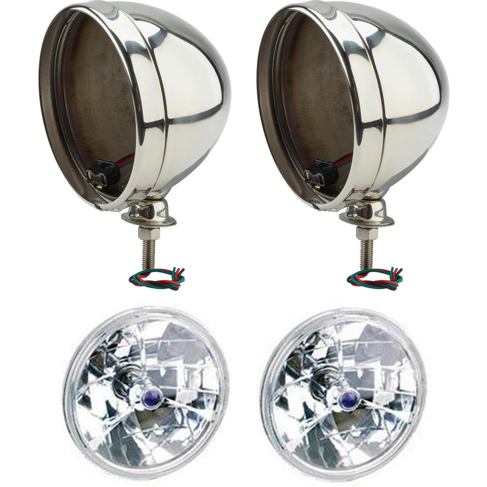 Speedway 7 Inch Tri-Bar 12 Volt Halogen Headlights, Stainless