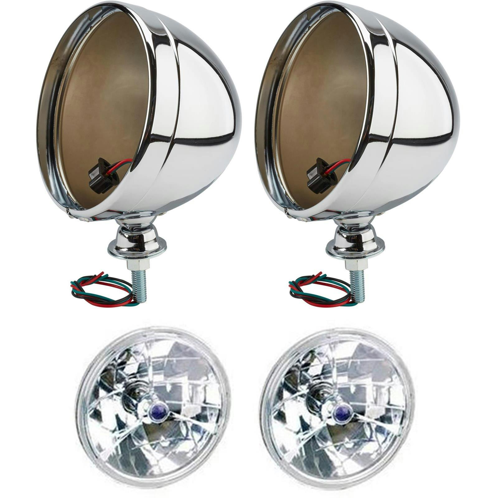 Speedway 7 Inch Tri-Bar 12 Volt Halogen Headlights, Chrome