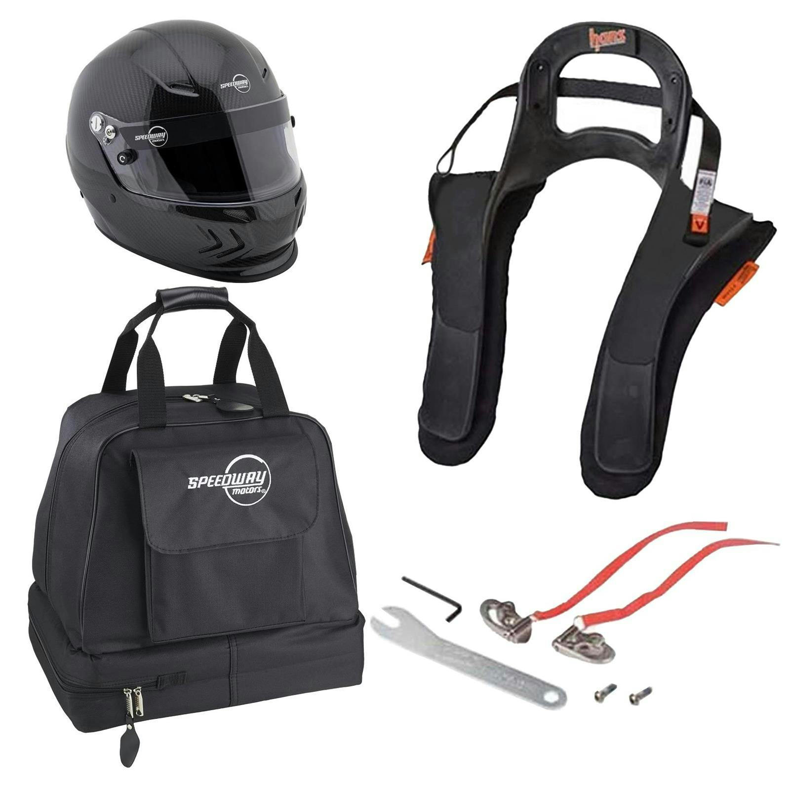 Speedway Motors SA2020 Carbon Fiber Helmet and Hans Kit