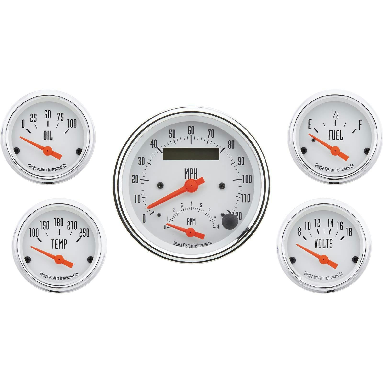 Omega Kustom 5-Gauge Set, 3-3/8 Inch Speedometer/Tach Combo