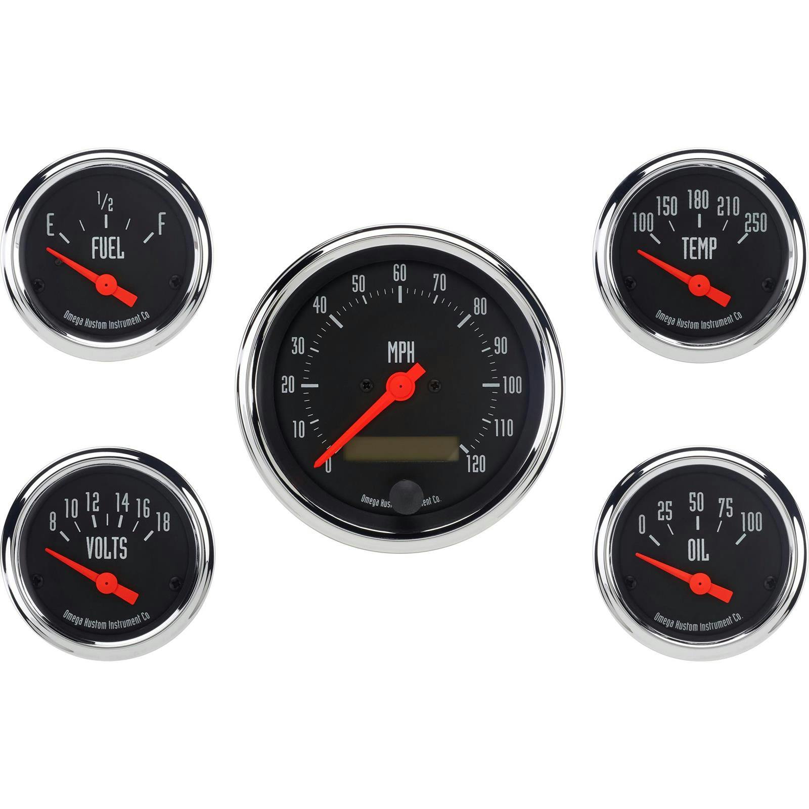 Omega Kustom 5-Gauge Set, 3-3/8 Inch Electric Speedometer