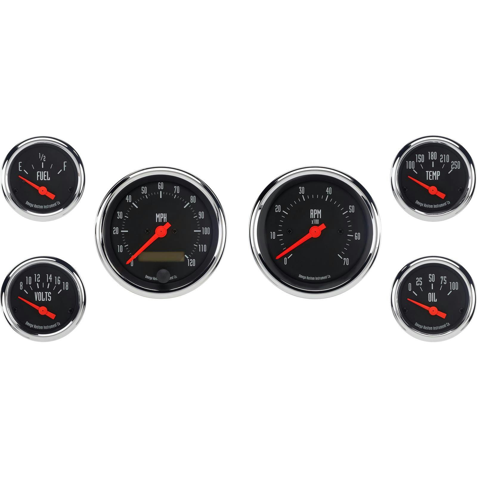 Omega Kustom 6-Gauge Set, 3-3/8 Inch Electric Speedometer