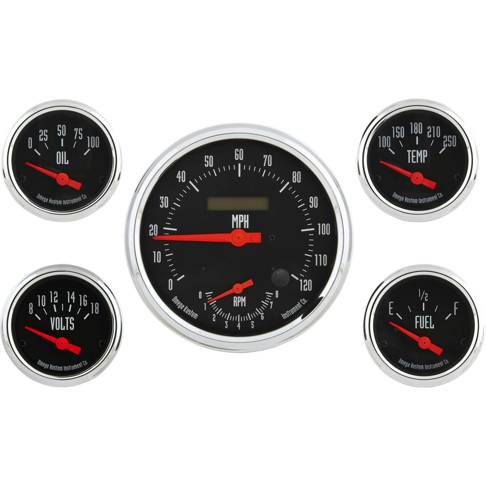 Omega Kustom 5-Gauge Set, 4-5/8 Inch Speedometer/Tach Combo