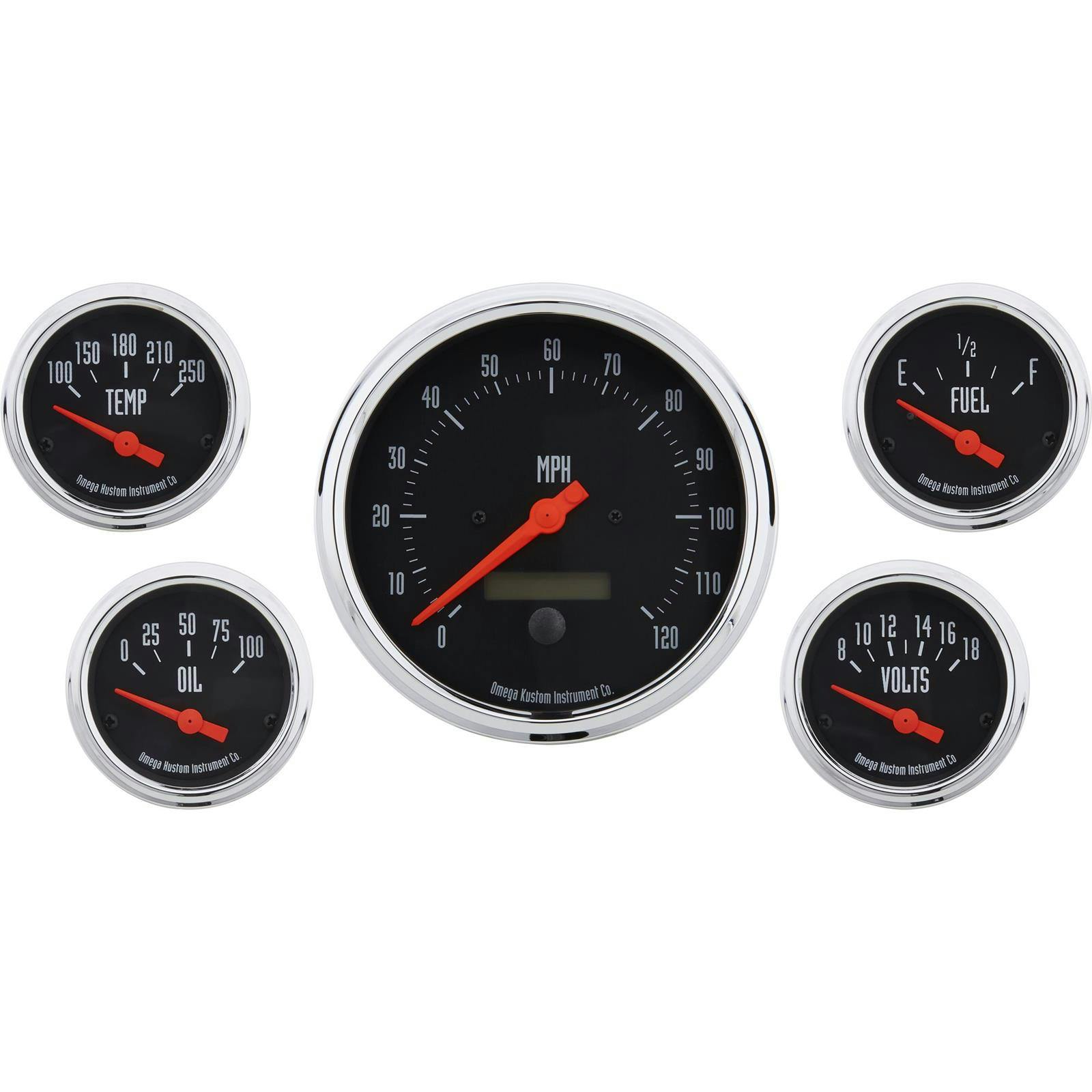 Omega Kustom 5-Gauge Set, 4-5/8 Inch Speedometer