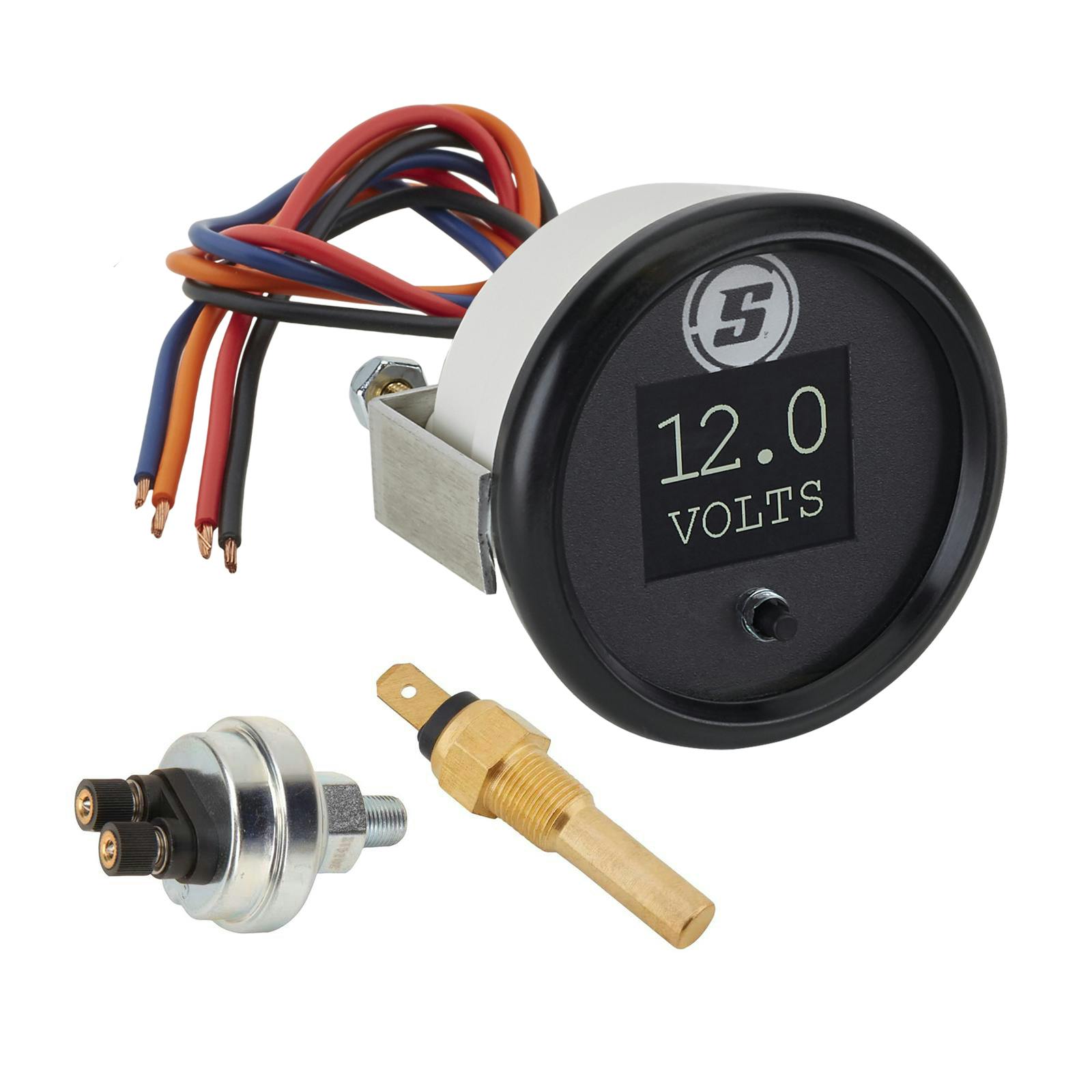 Digital LED Oil/Water/Volt Gauge W/ Senders, 2-1/16 In, Black