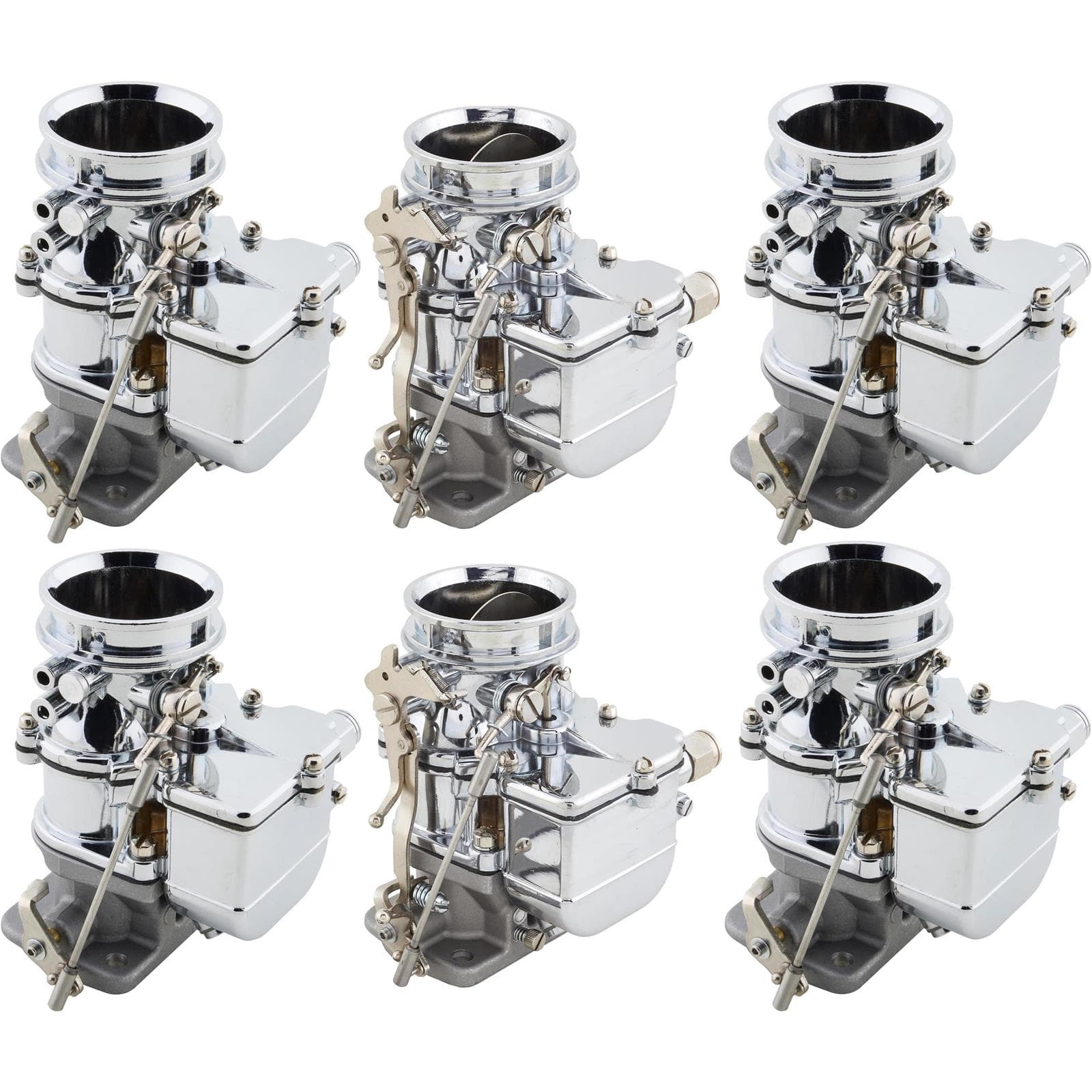 Set of 6 9 Super 7® 3-Bolt 2-Barrel Carburetors, Chrome Finish