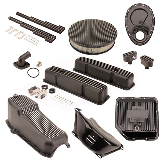 Speedway Motors SBC/TH350 Black Dress-Up Kit, Round A/C, Tall V/C
